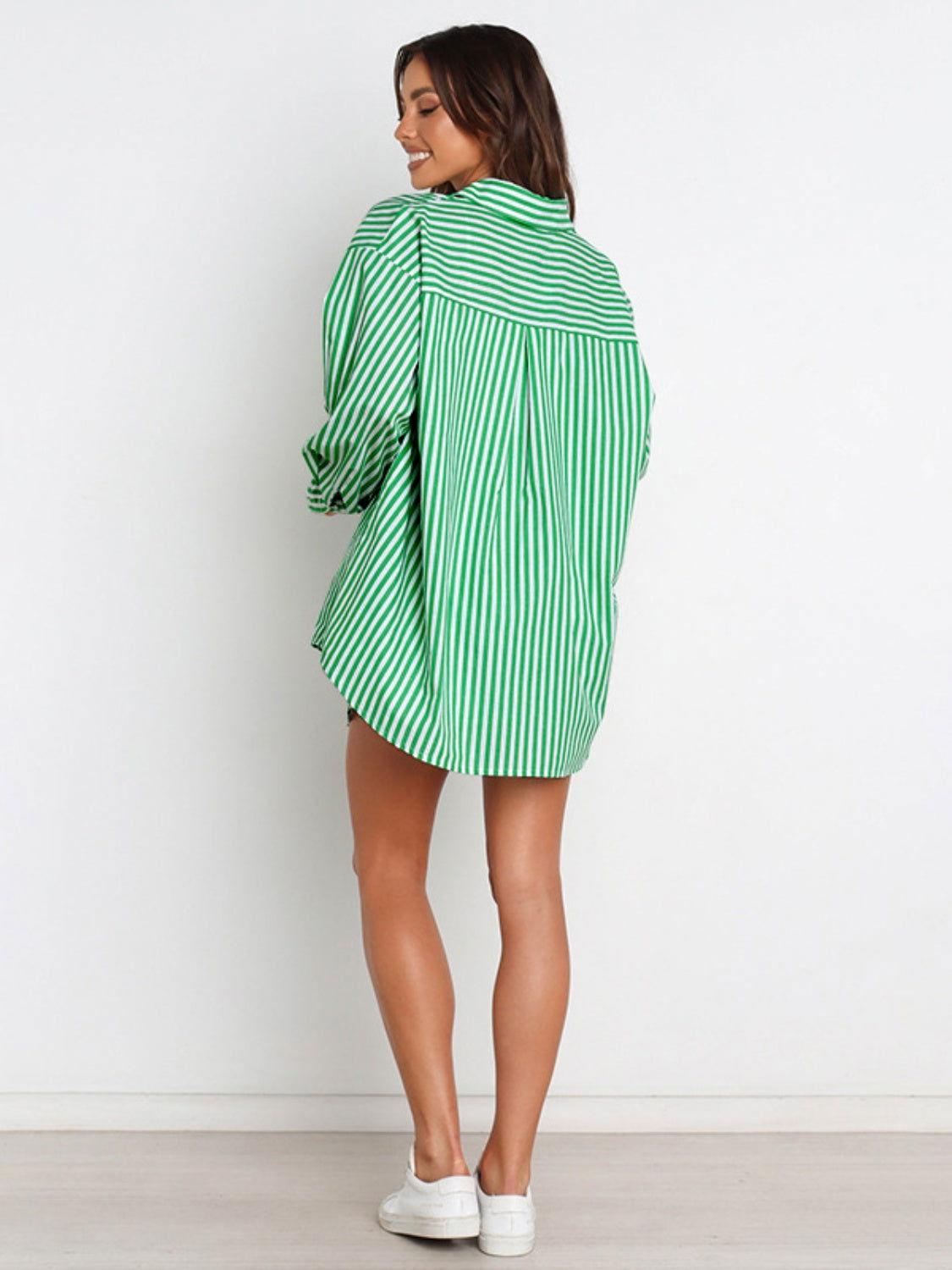 Striped Dropped Shoulder Shirt and Shorts Set - Clothes For Her Online Store