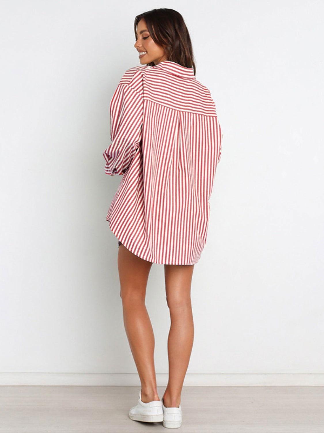 Striped Dropped Shoulder Shirt and Shorts Set - Clothes For Her Online Store