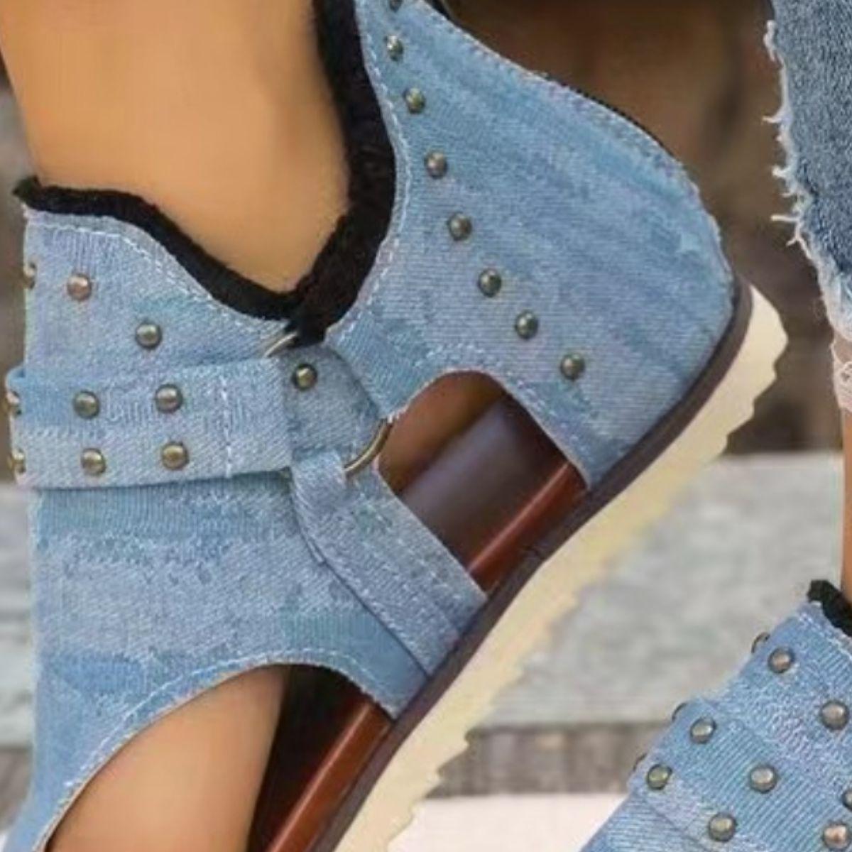 Studded Raw Hem Flat Sandals - Clothes For Her Online Store
