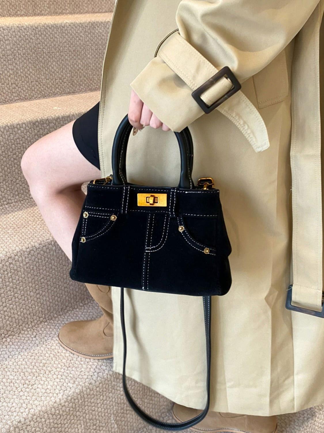 Suede Adjustable Strap Double-Use Handbag - Clothes For Her Online Store