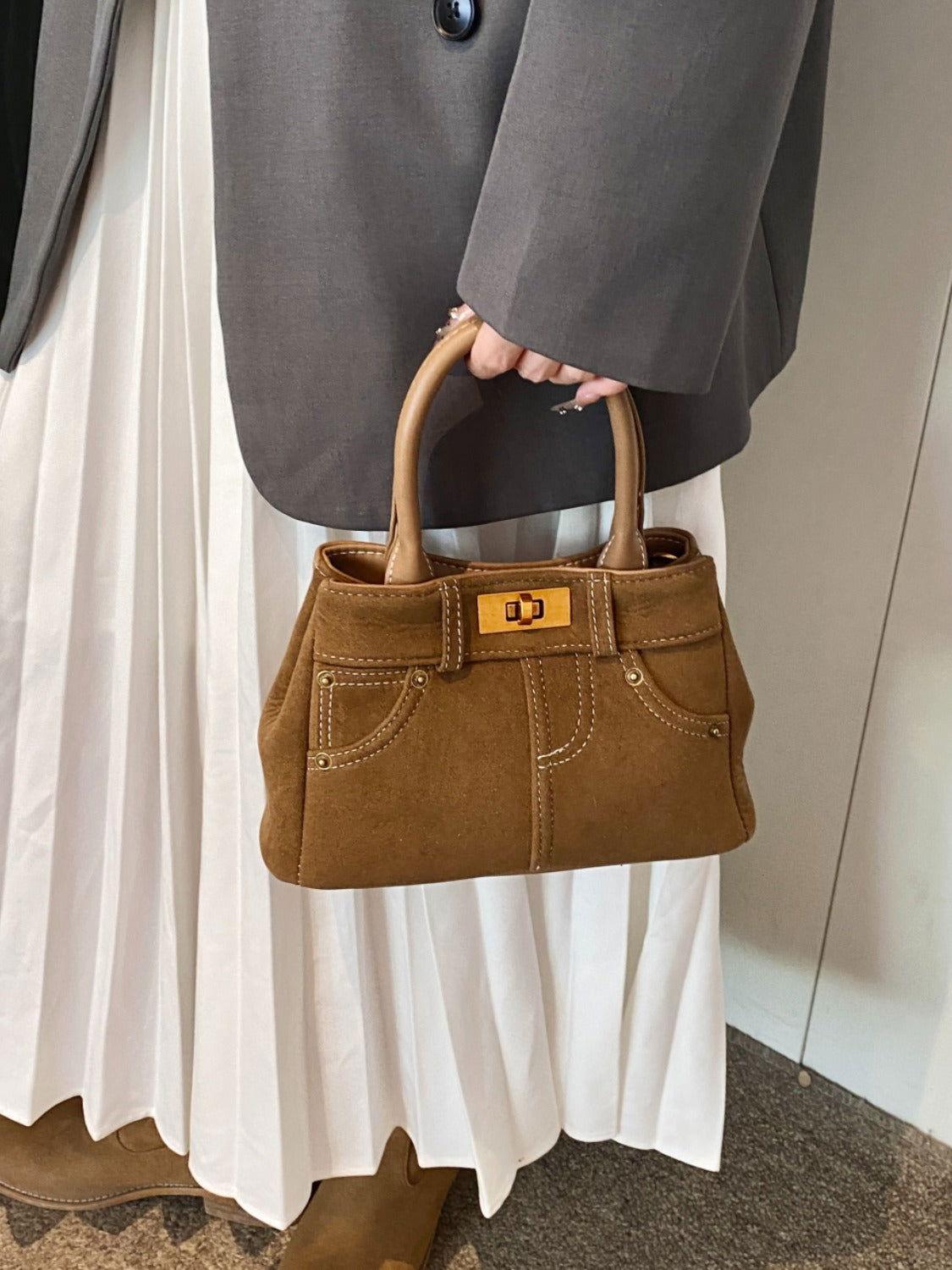 Suede Adjustable Strap Double-Use Handbag - Clothes For Her Online Store