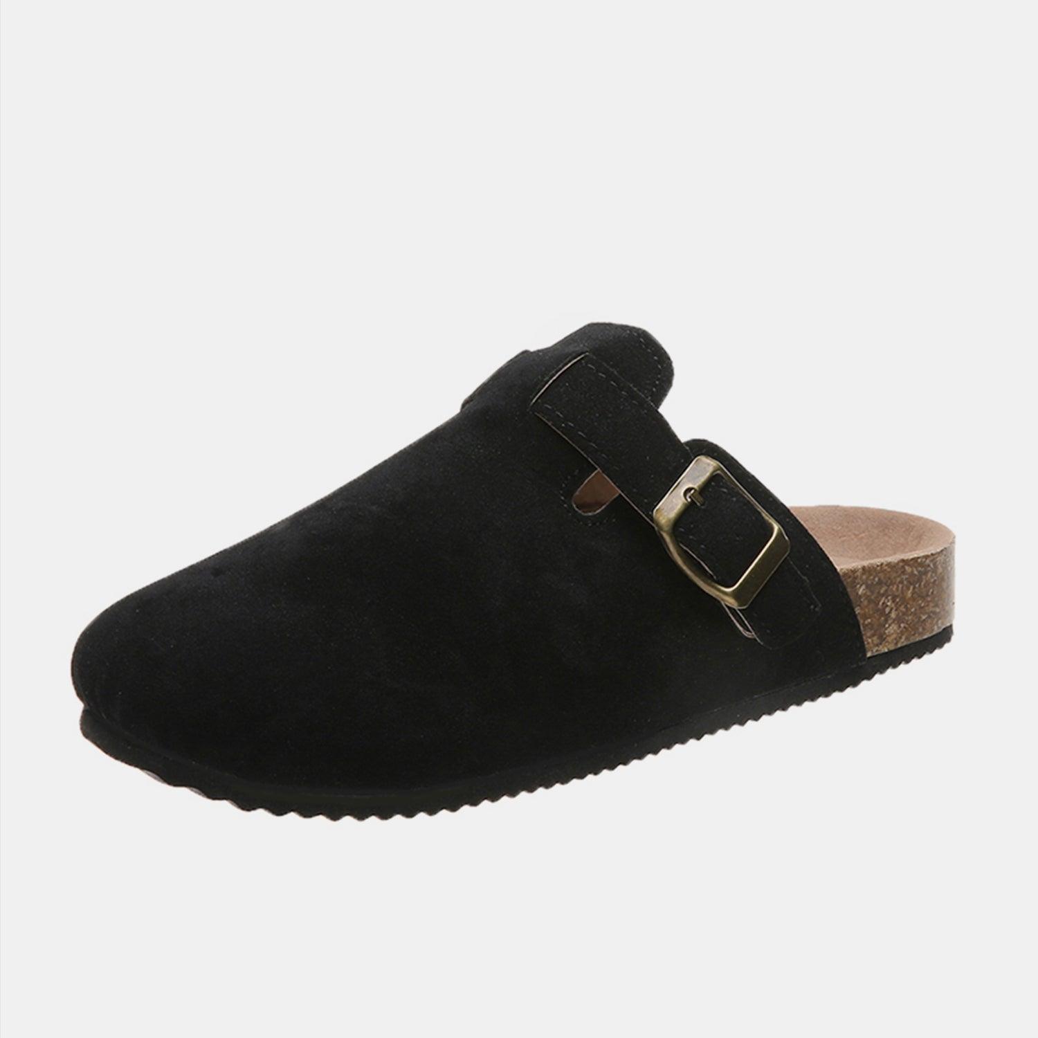 Suede Closed Toe Buckle Slide - Clothes For Her Online Store