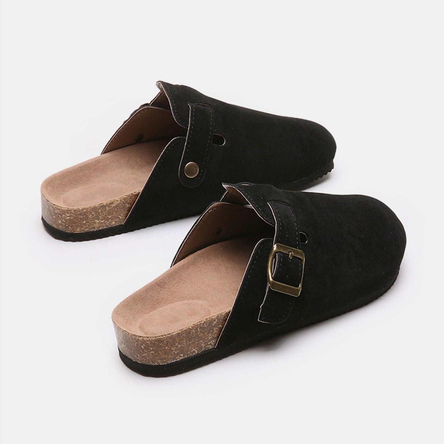 Suede Closed Toe Buckle Slide - Clothes For Her Online Store