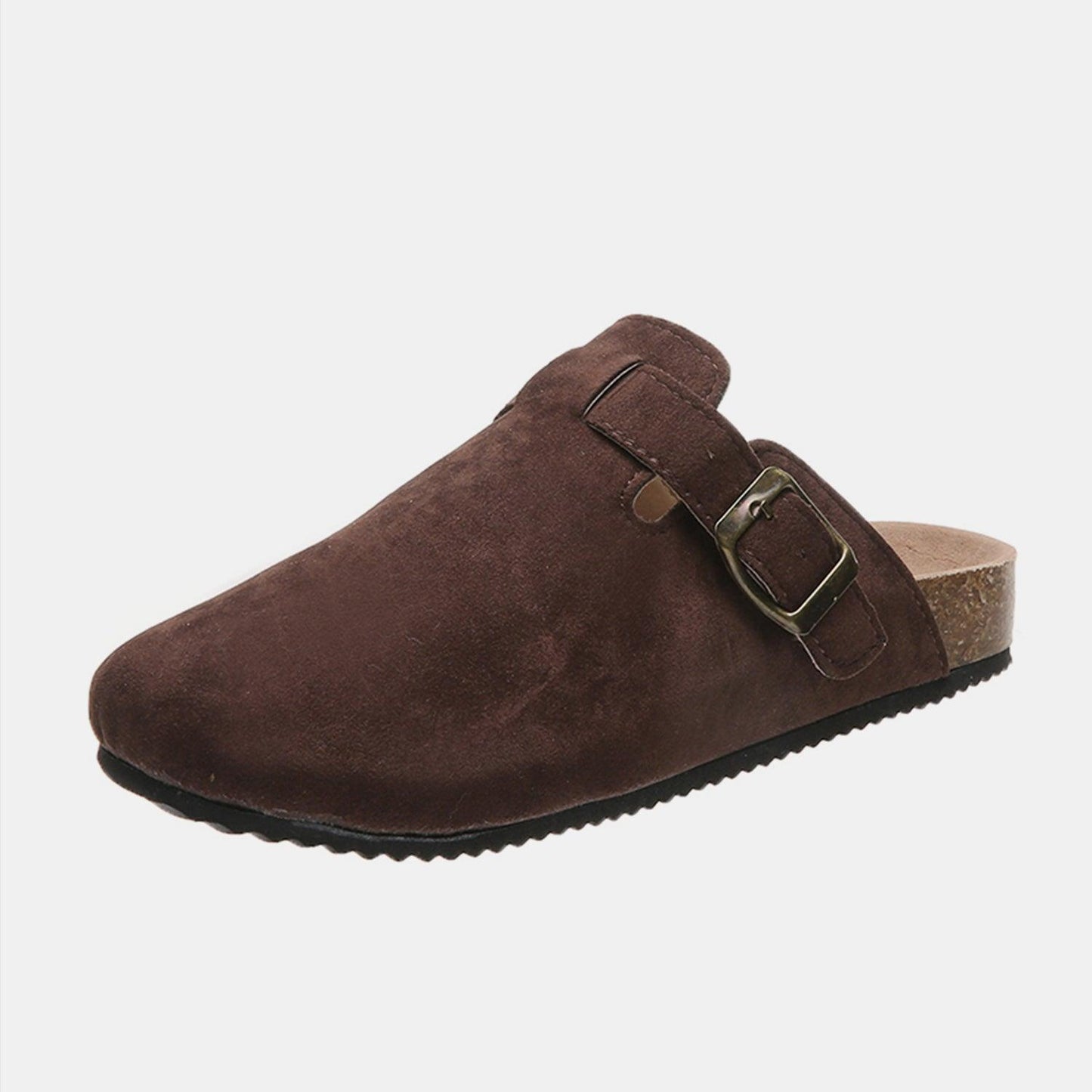 Suede Closed Toe Buckle Slide - Clothes For Her Online Store