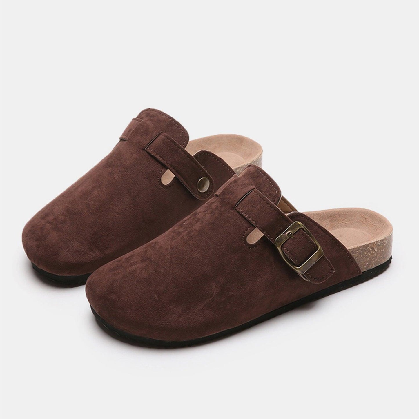 Suede Closed Toe Buckle Slide - Clothes For Her Online Store