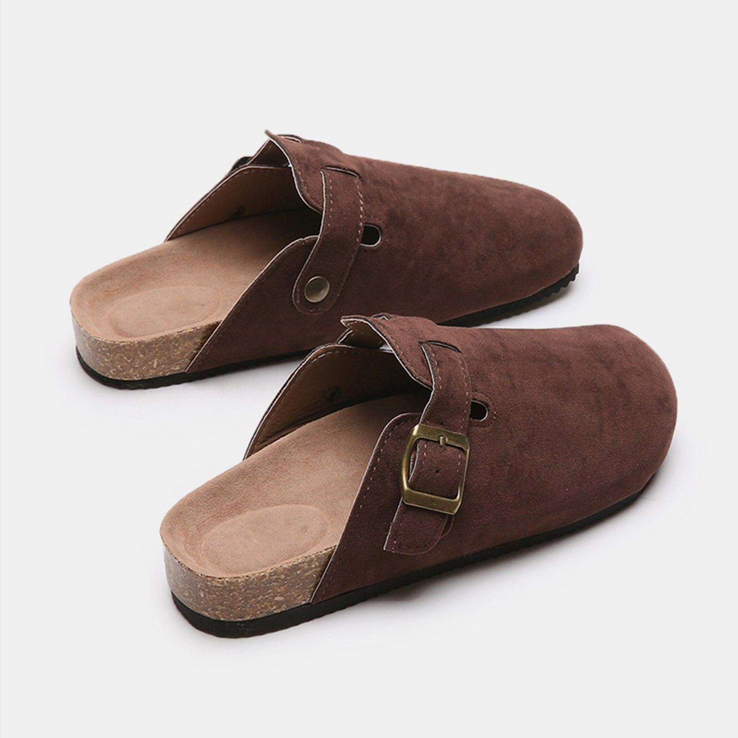 Suede Closed Toe Buckle Slide - Clothes For Her Online Store