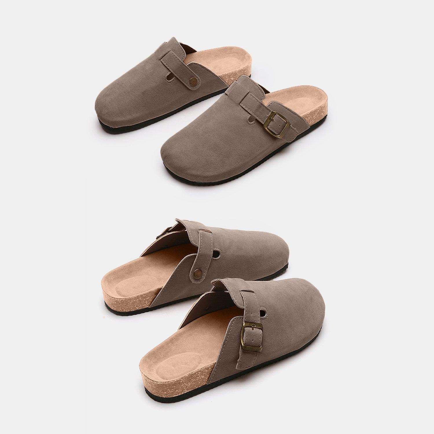 Suede Closed Toe Buckle Slide - Clothes For Her Online Store