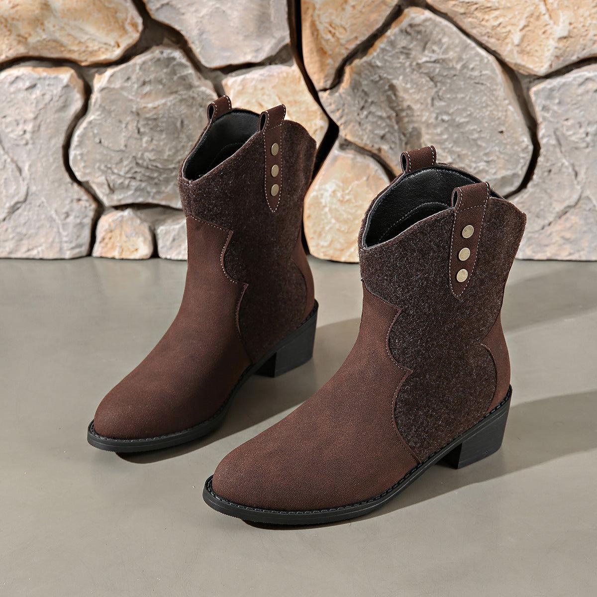 Suede Point Toe Block Heel Boots - Clothes For Her Online Store