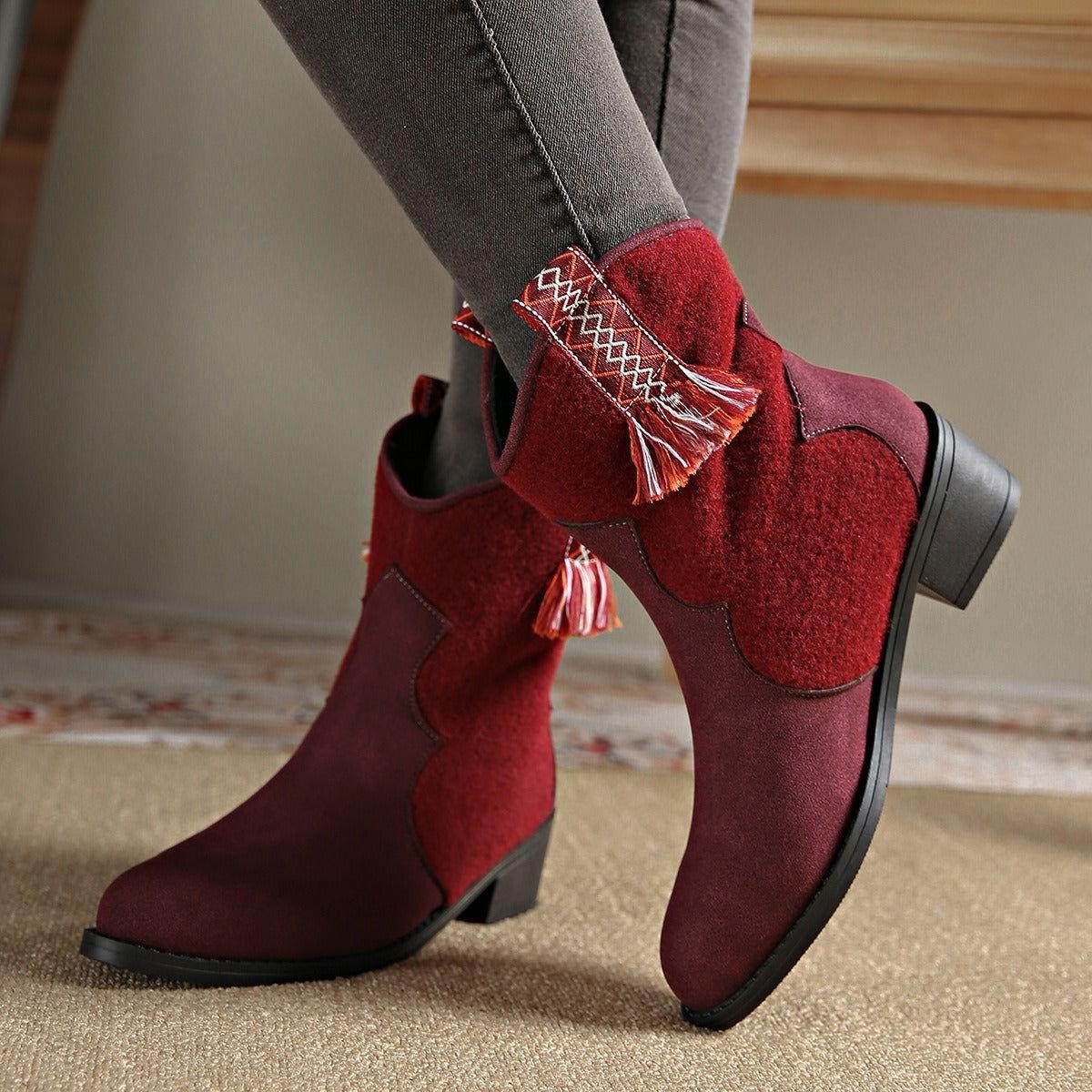 Suede Point Toe Block Heel Boots - Clothes For Her Online Store