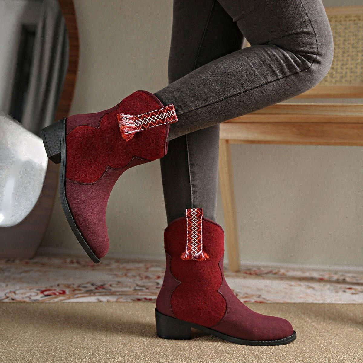 Suede Point Toe Block Heel Boots - Clothes For Her Online Store