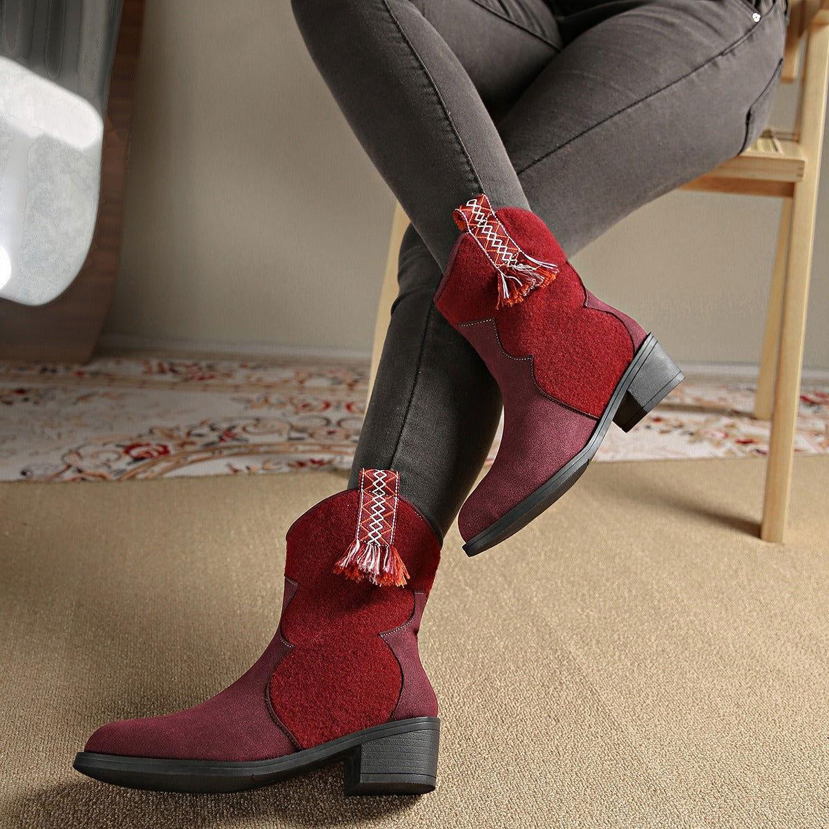 Suede Point Toe Block Heel Boots - Clothes For Her Online Store