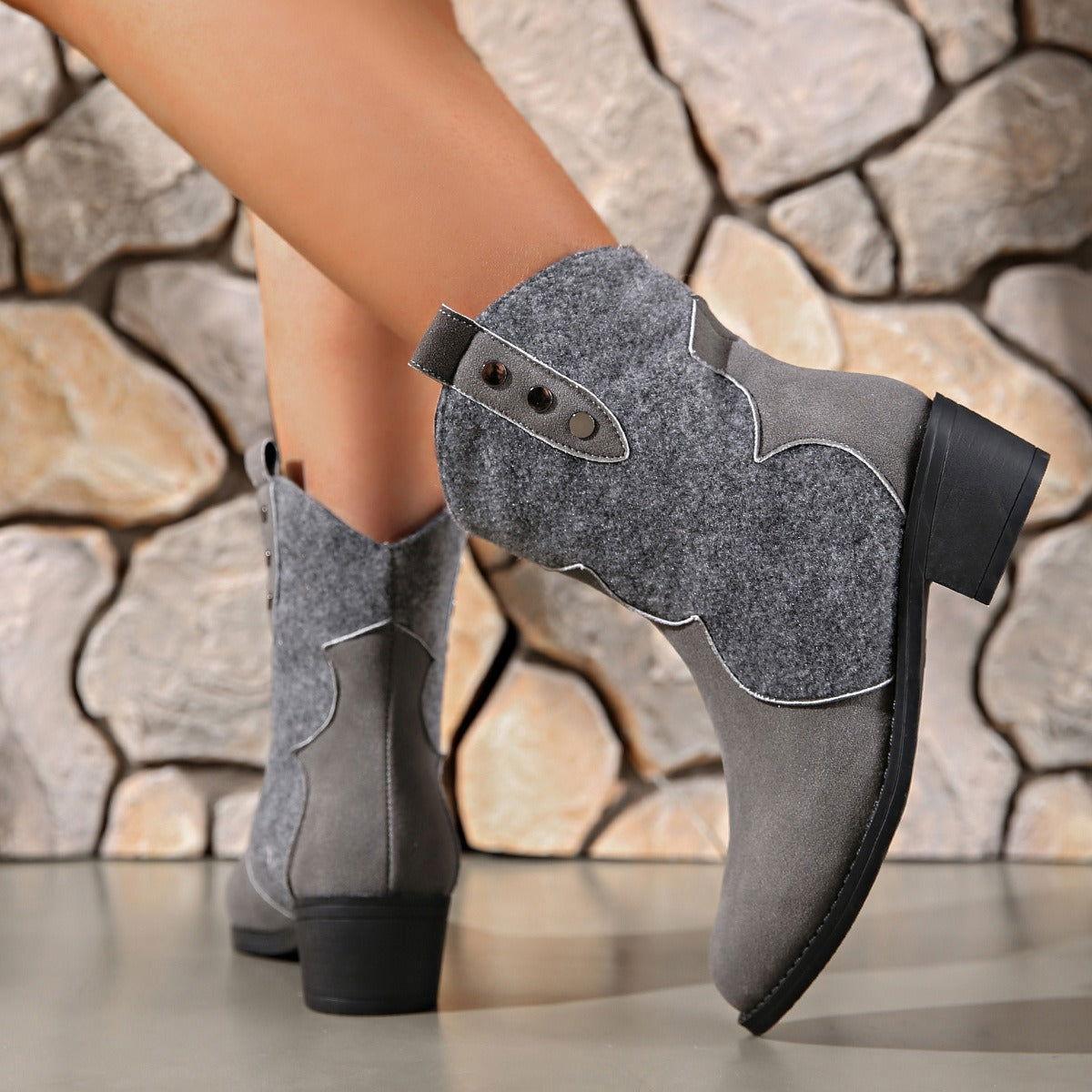 Suede Point Toe Block Heel Boots - Clothes For Her Online Store