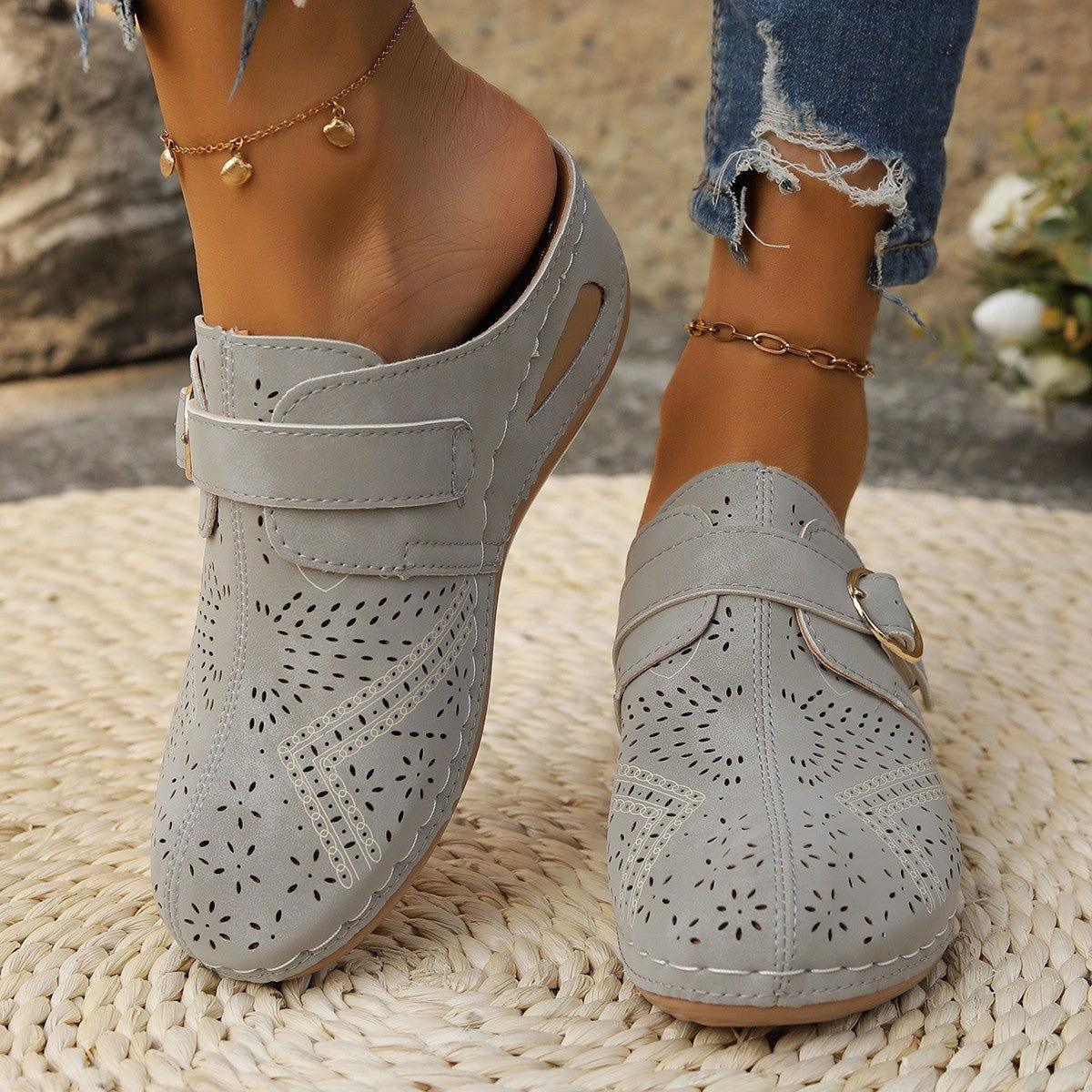 Suede Round Toe Wedge Sandals - Clothes For Her Online Store