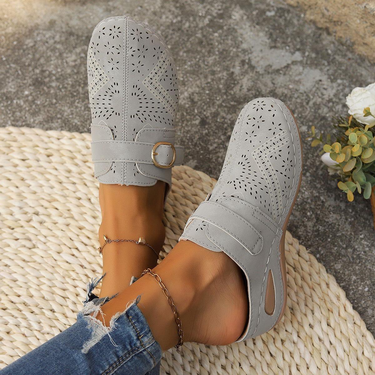 Suede Round Toe Wedge Sandals - Clothes For Her Online Store