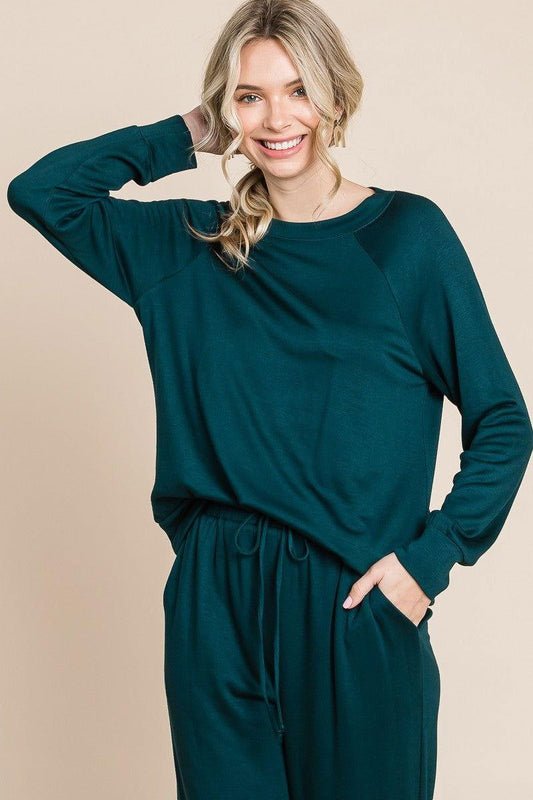 Super Lady Round Neck Raglan Sleeve Top and Drawstring Pants Lounge Set - Clothes For Her Online Store