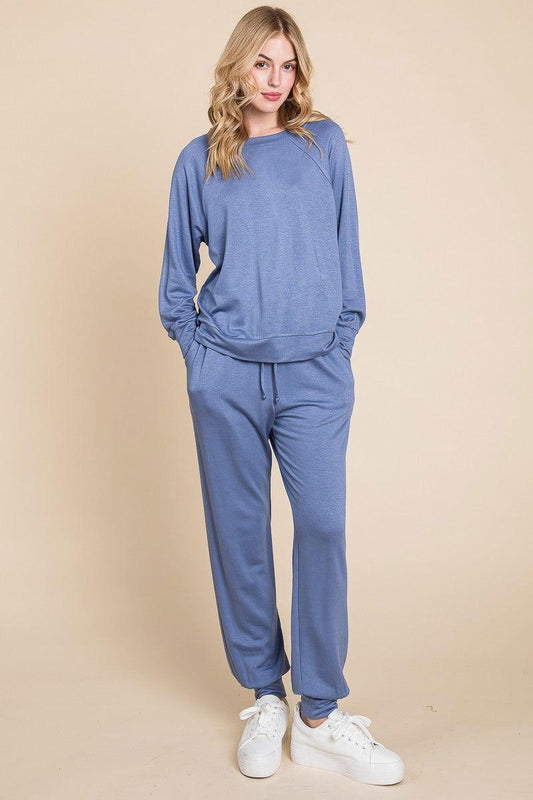 Super Lady Round Neck Raglan Sleeve Top and Pants Lounge Set - Clothes For Her Online Store