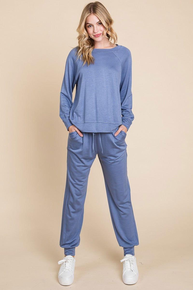 Super Lady Round Neck Raglan Sleeve Top and Pants Lounge Set - Clothes For Her Online Store