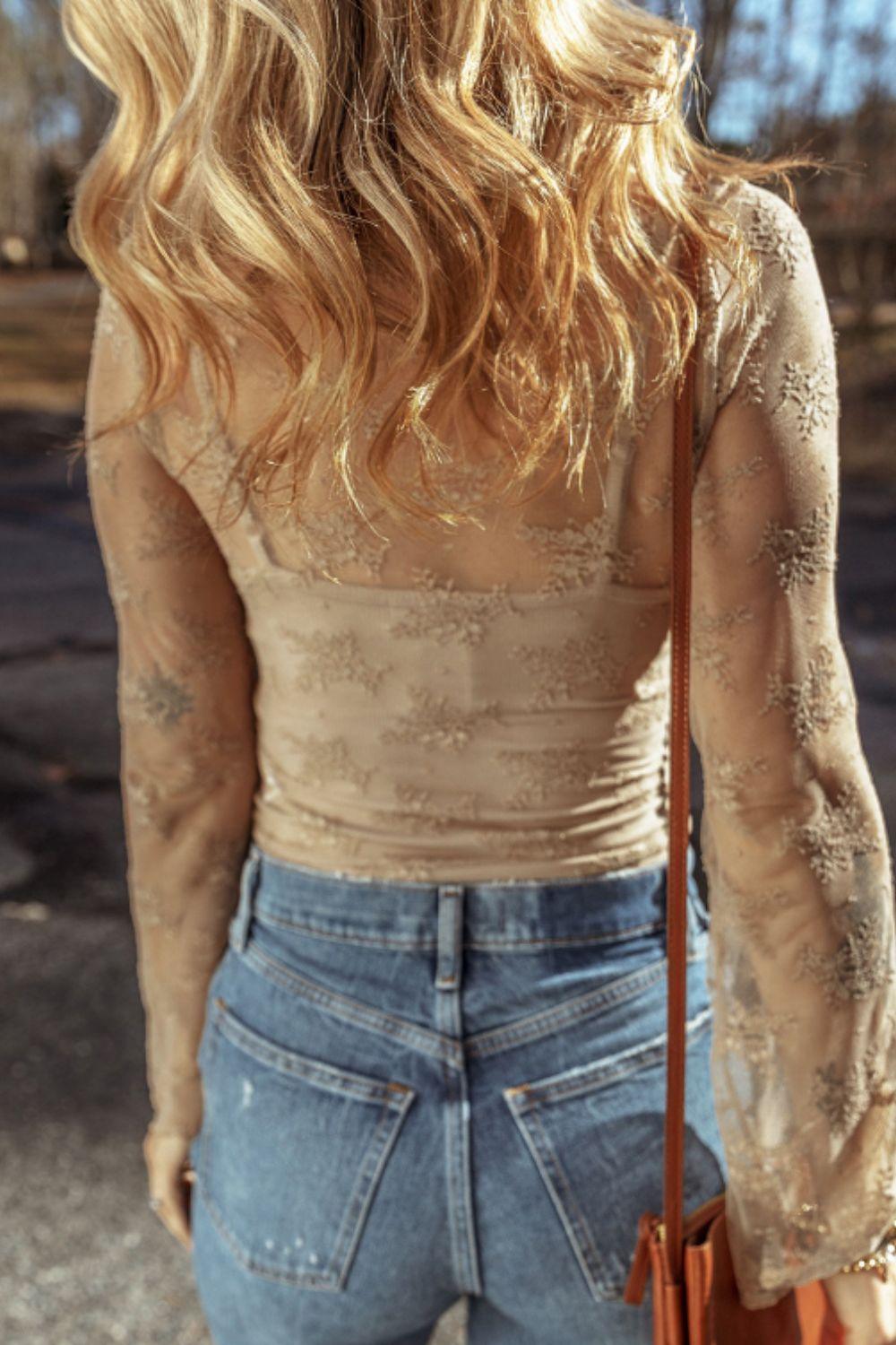 Surplice Cami and Lace Long Sleeve Cover Up Set - Clothes For Her Online Store