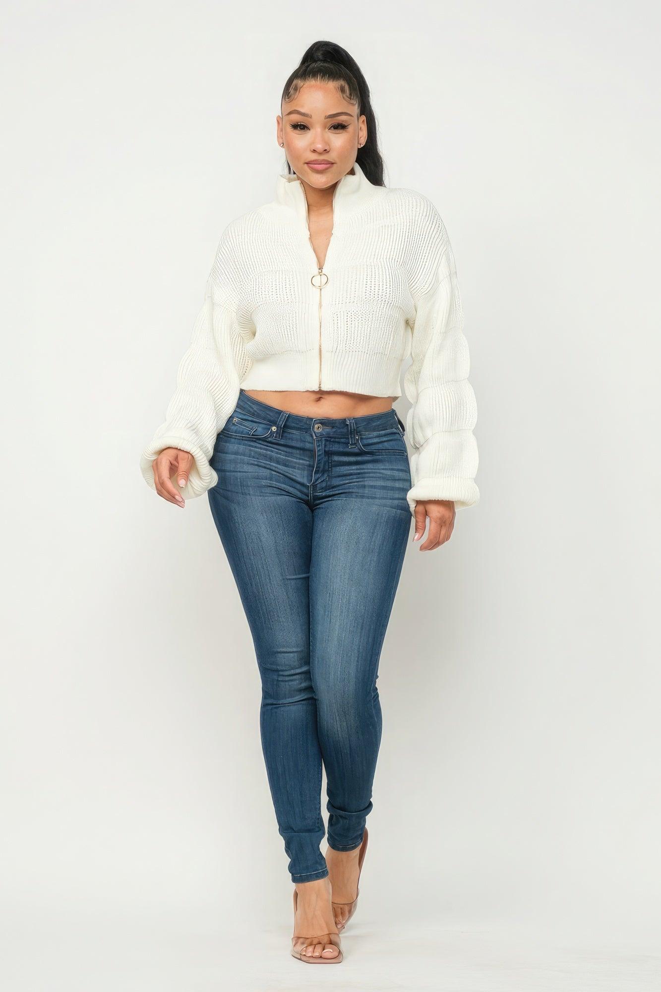 Sweater Top W/ Front Zipper - Clothes For Her Online Store
