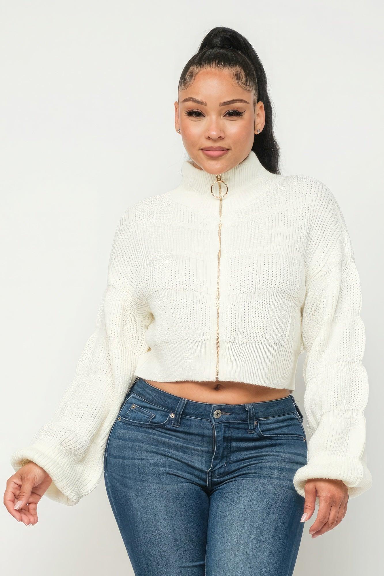 Sweater Top W/ Front Zipper - Clothes For Her Online Store