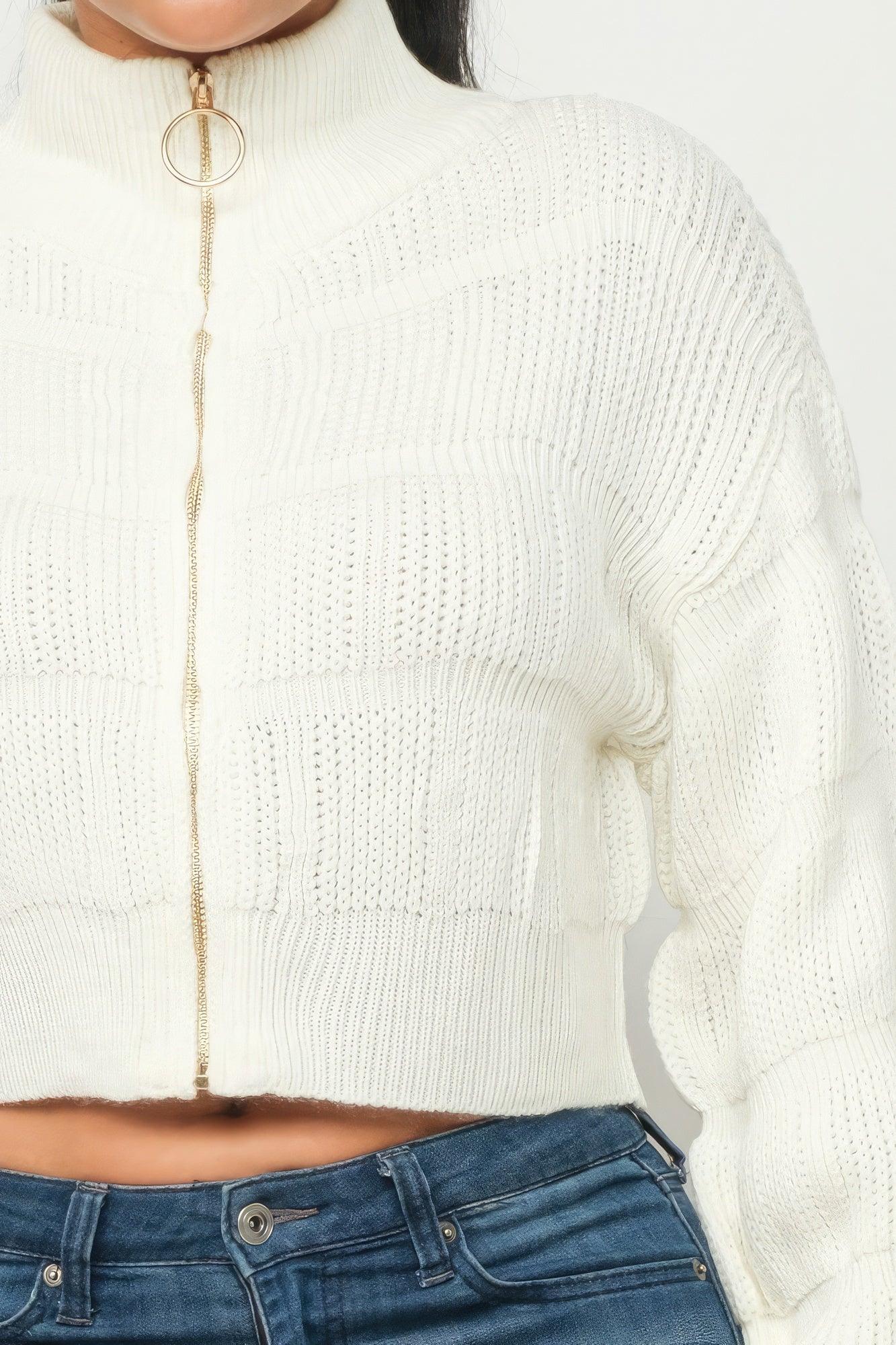 Sweater Top W/ Front Zipper - Clothes For Her Online Store