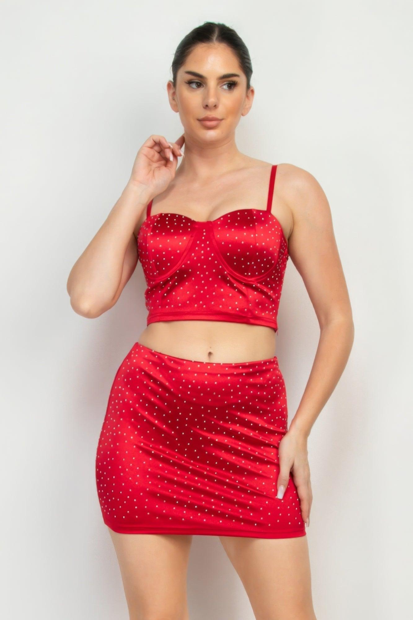 Sweetheart Bustier Rhinestones Crop Top - Clothes For Her Online Store