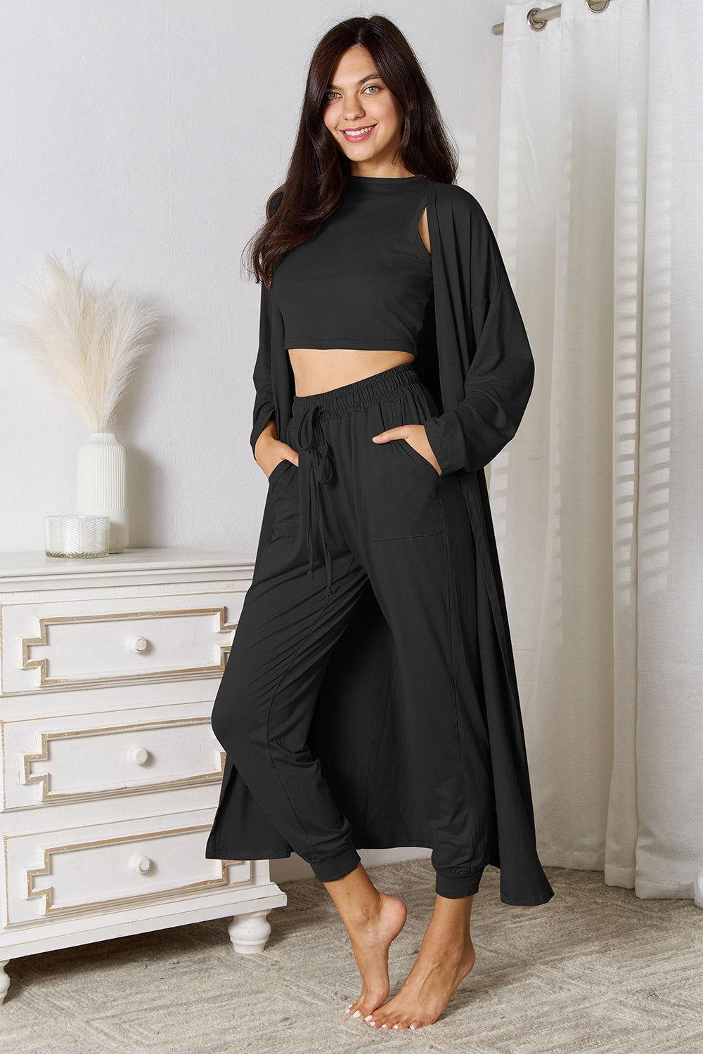 Tank, Pants, and Cardigan Set with Pockets - Clothes For Her Online Store