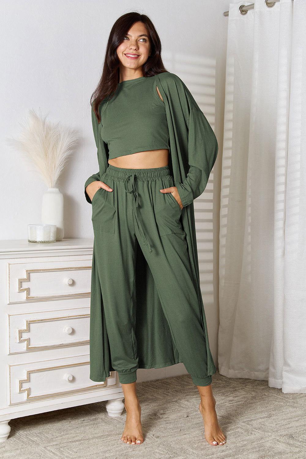 Tank, Pants, and Cardigan Set with Pockets - Clothes For Her Online Store