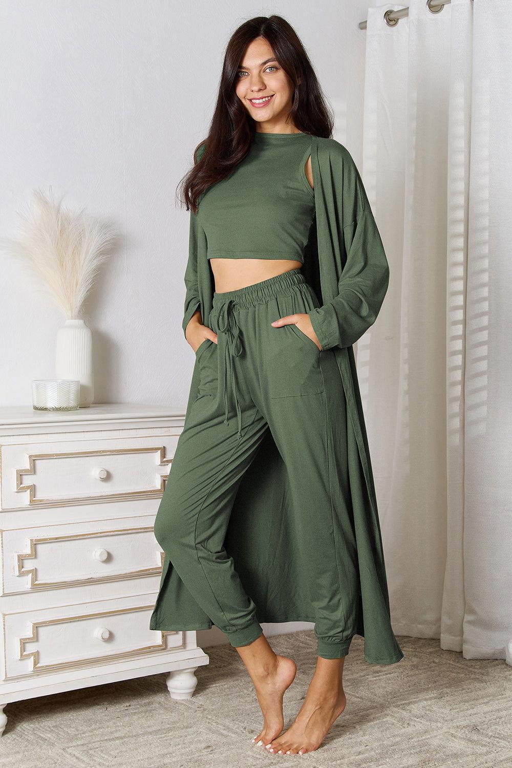 Tank, Pants, and Cardigan Set with Pockets - Clothes For Her Online Store