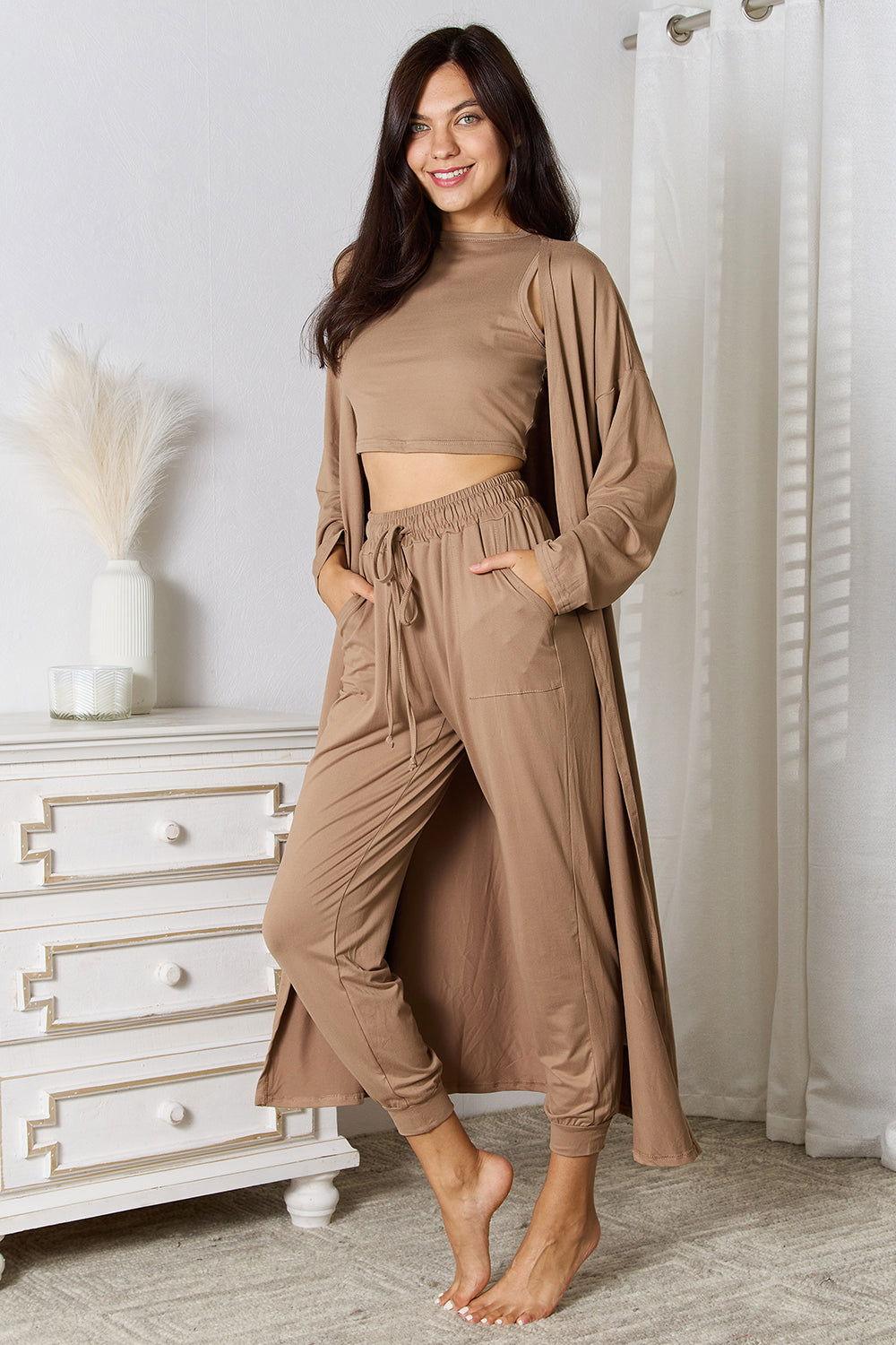 Tank, Pants, and Cardigan Set with Pockets - Clothes For Her Online Store