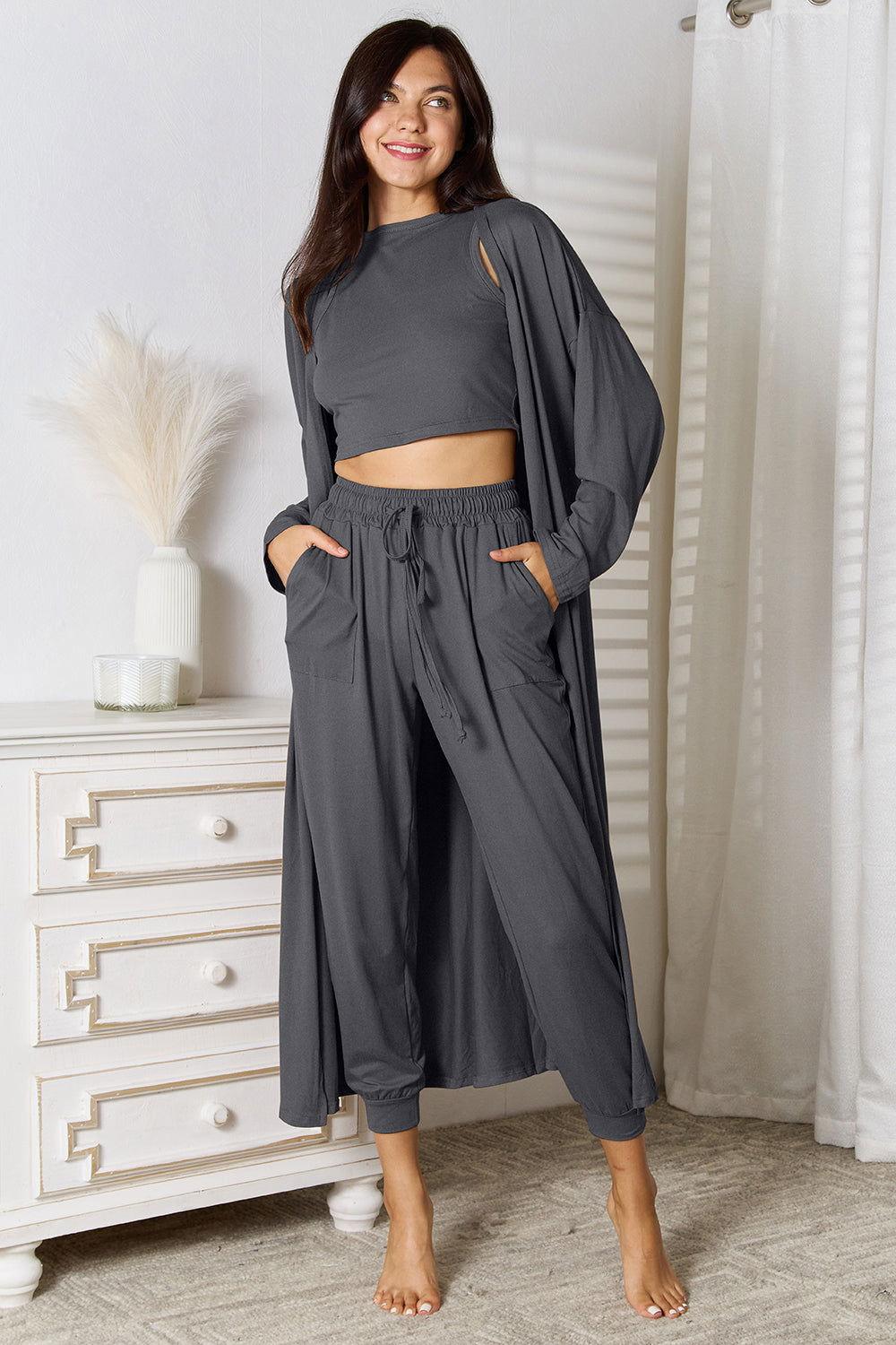 Tank, Pants, and Cardigan Set with Pockets - Clothes For Her Online Store