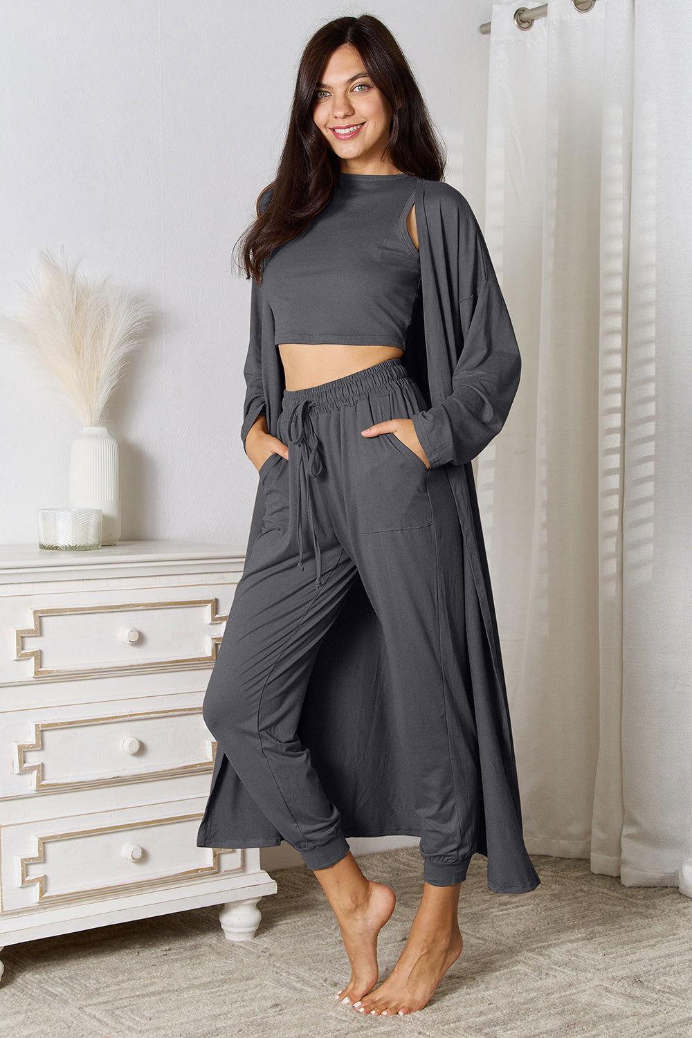 Tank, Pants, and Cardigan Set with Pockets - Clothes For Her Online Store
