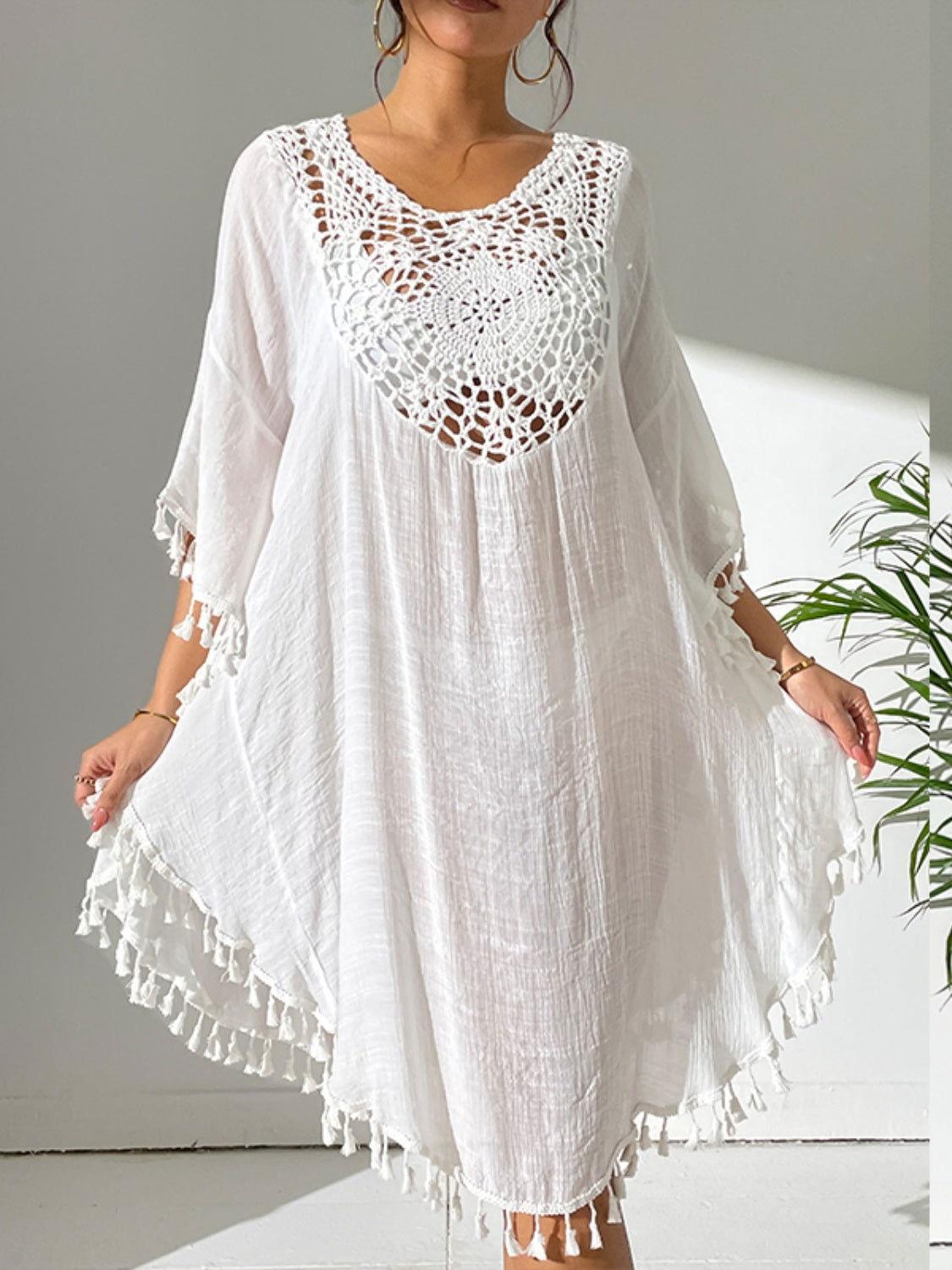 Tassel Cutout Scoop Neck Cover-Up Dress - Clothes For Her Online Store