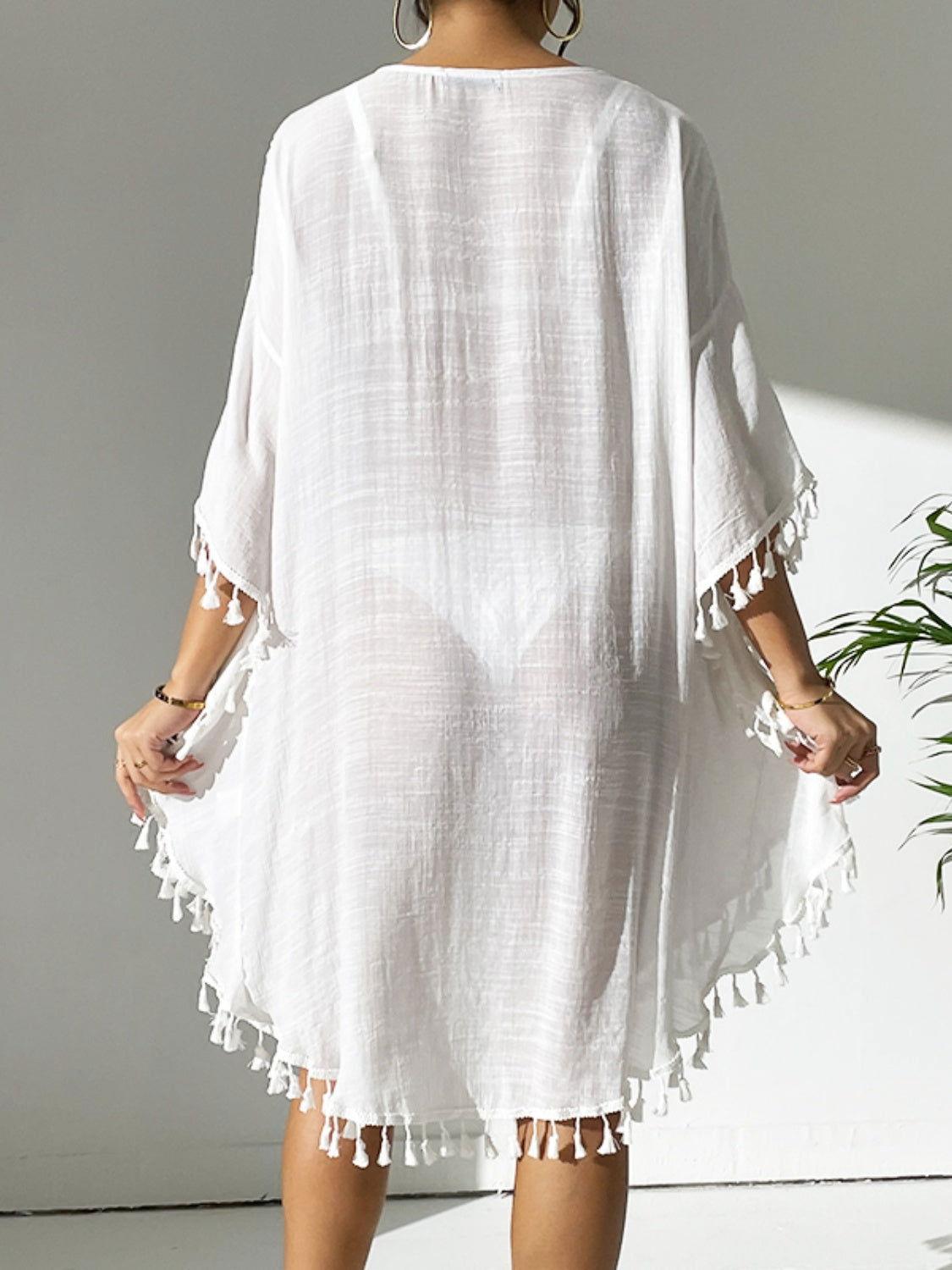 Tassel Cutout Scoop Neck Cover-Up Dress - Clothes For Her Online Store