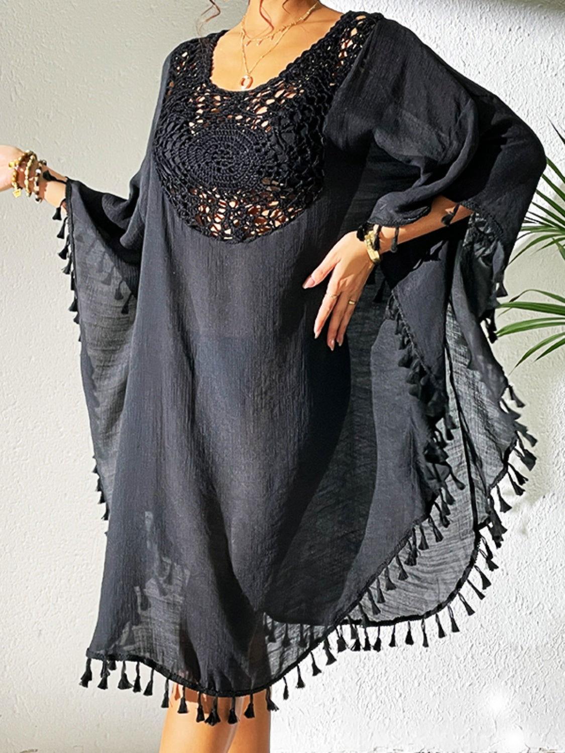 Tassel Cutout Scoop Neck Cover-Up Dress - Clothes For Her Online Store
