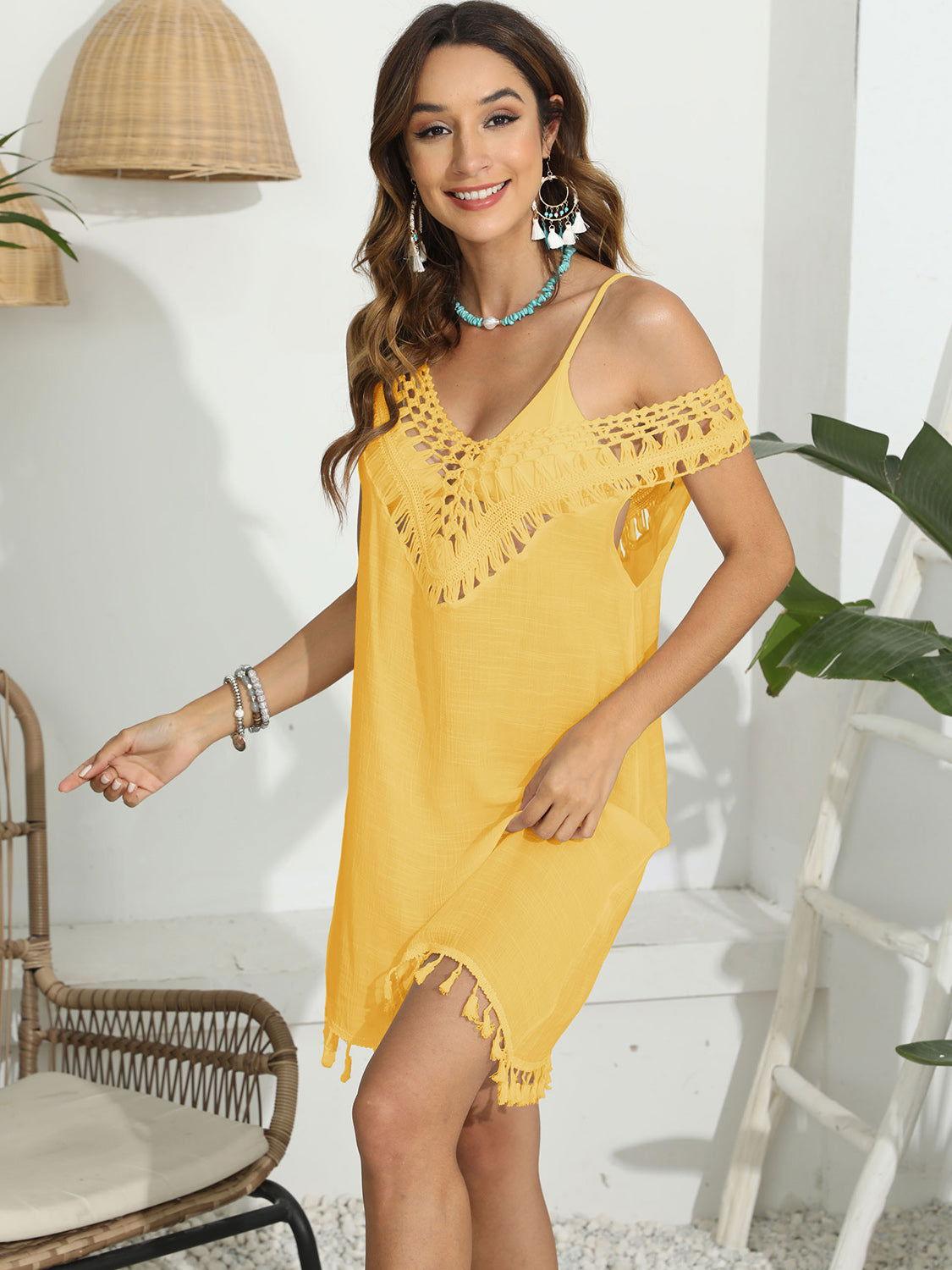 Tassel Scoop Neck Wide Strap Cover-Up - Clothes For Her Online Store