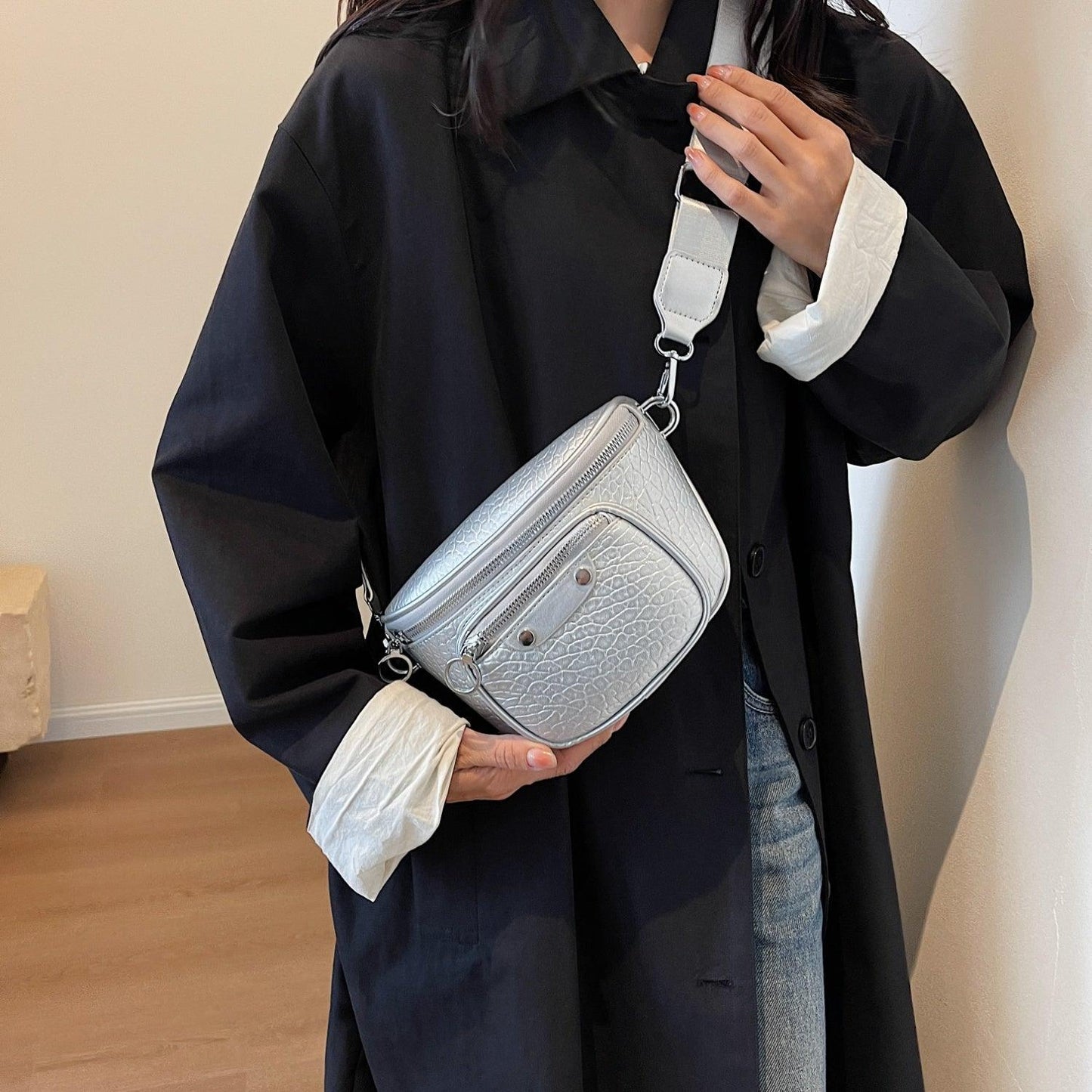 Texture PU Leather Crossbody Bag - Clothes For Her Online Store