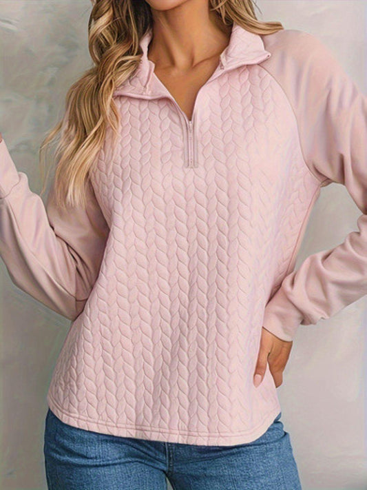 Texture Quarter Zip Long Sleeve Sweatshirt - Clothes For Her Online Store