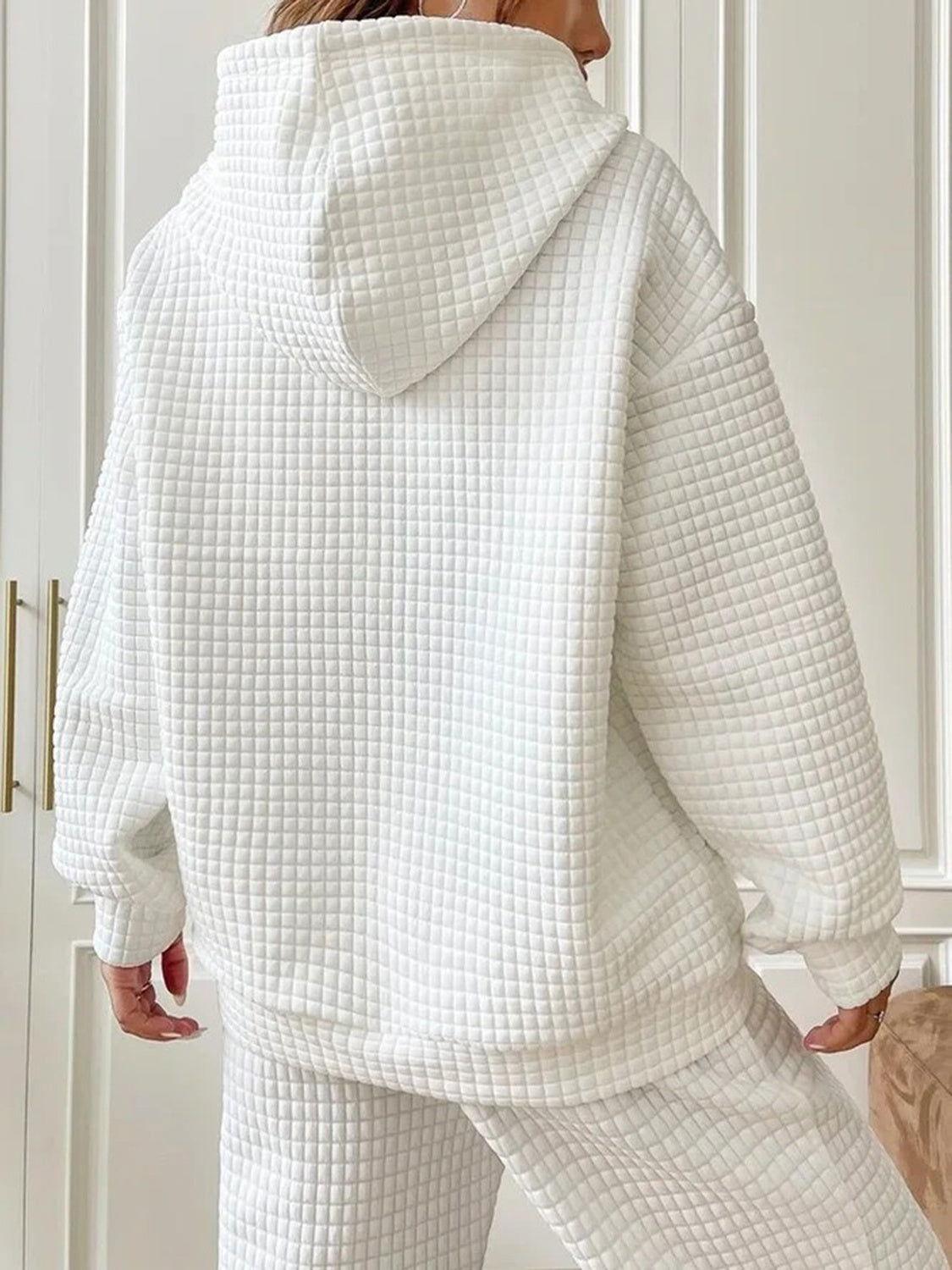 Textured Drawstring Drop Shoulder Hoodie - Clothes For Her Online Store