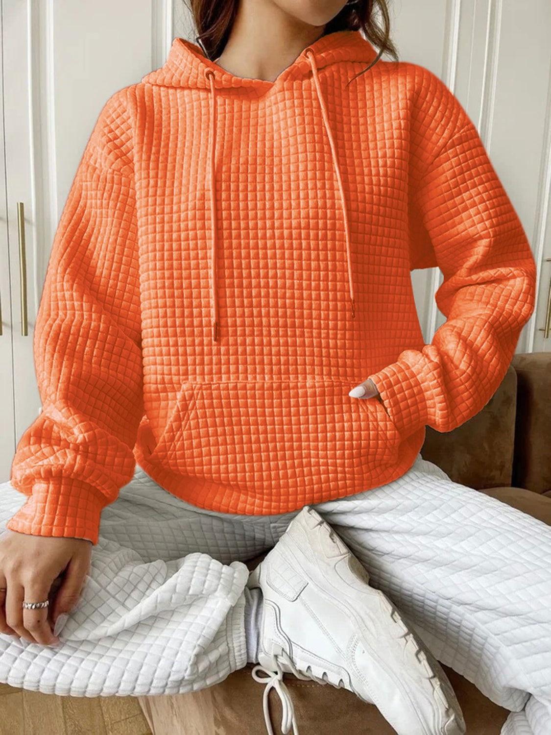 Textured Drawstring Drop Shoulder Hoodie - Clothes For Her Online Store