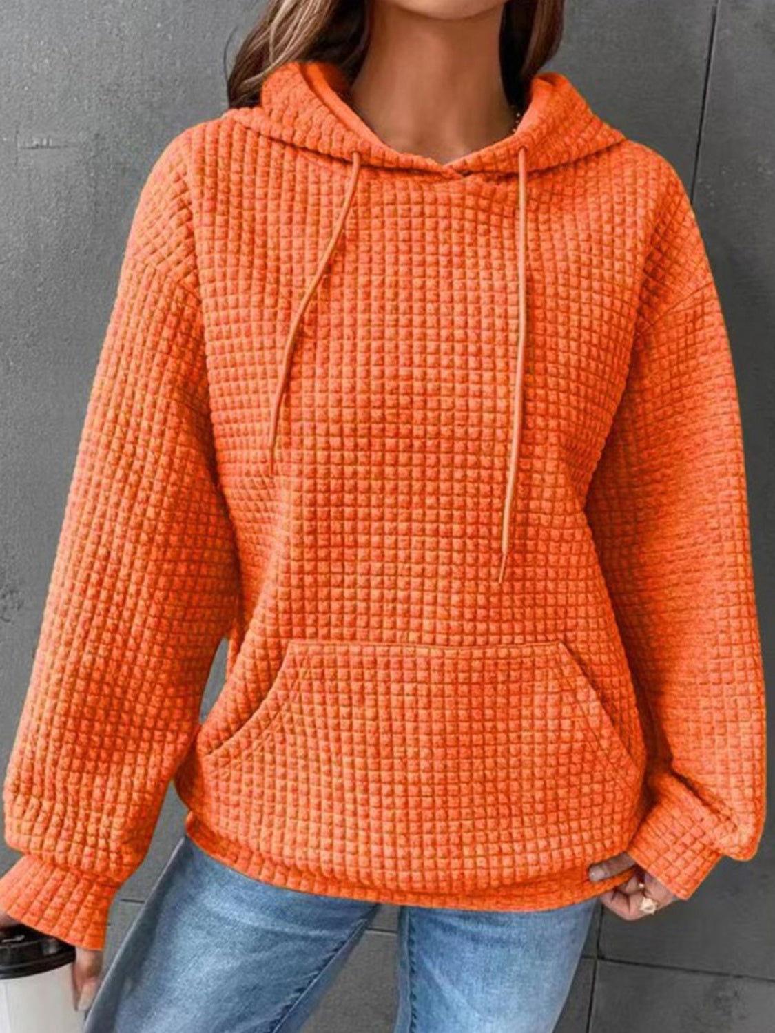 Textured Drawstring Drop Shoulder Hoodie - Clothes For Her Online Store