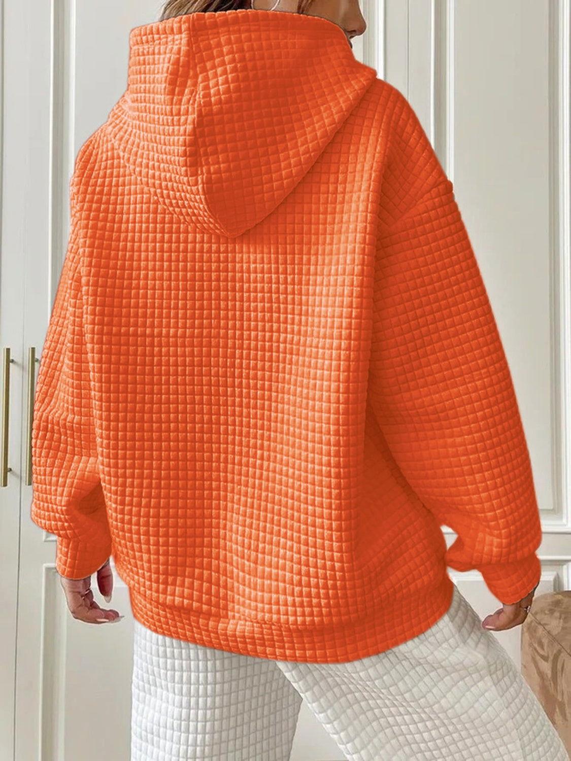 Textured Drawstring Drop Shoulder Hoodie - Clothes For Her Online Store