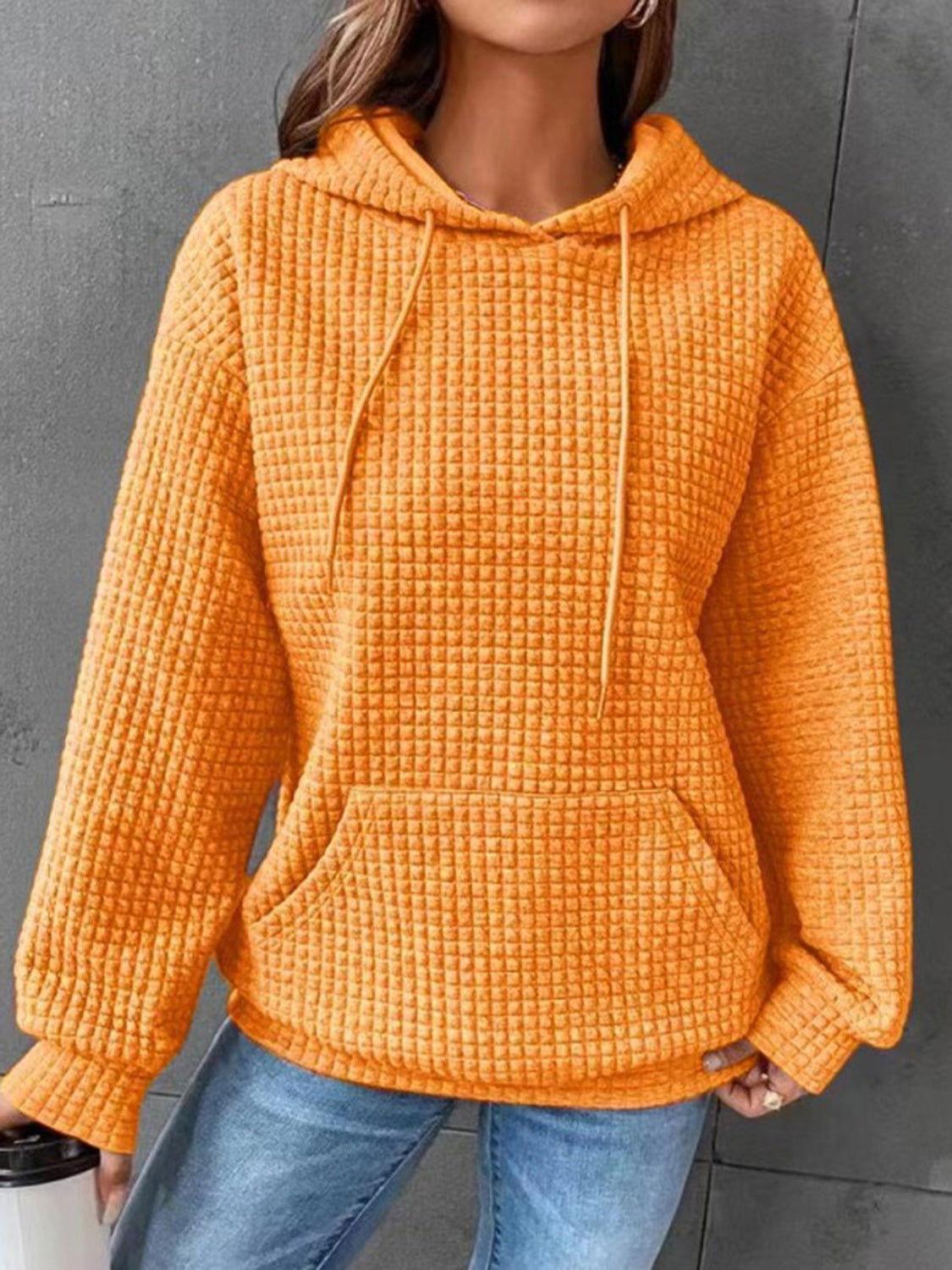 Textured Drawstring Drop Shoulder Hoodie - Clothes For Her Online Store