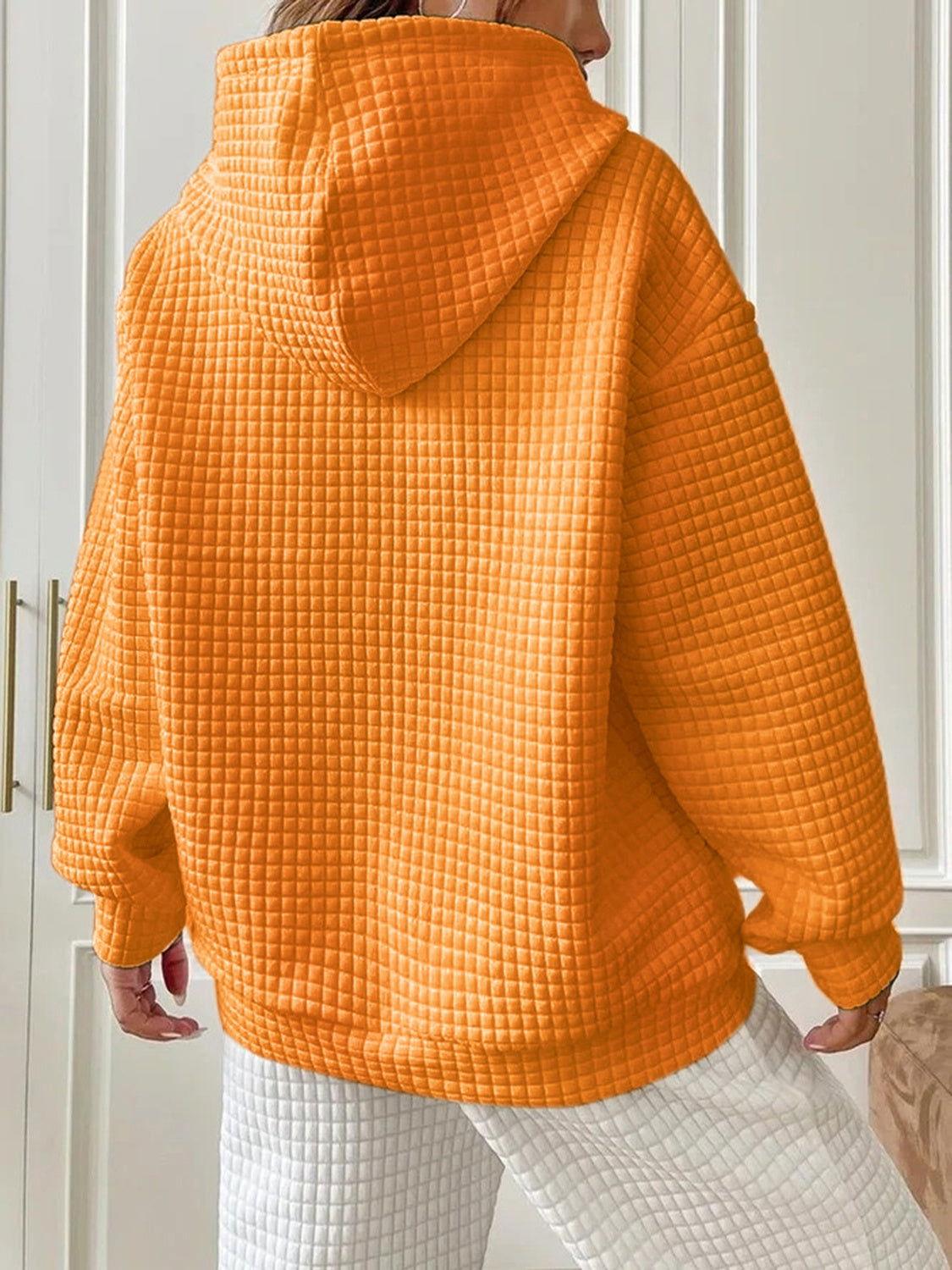 Textured Drawstring Drop Shoulder Hoodie - Clothes For Her Online Store
