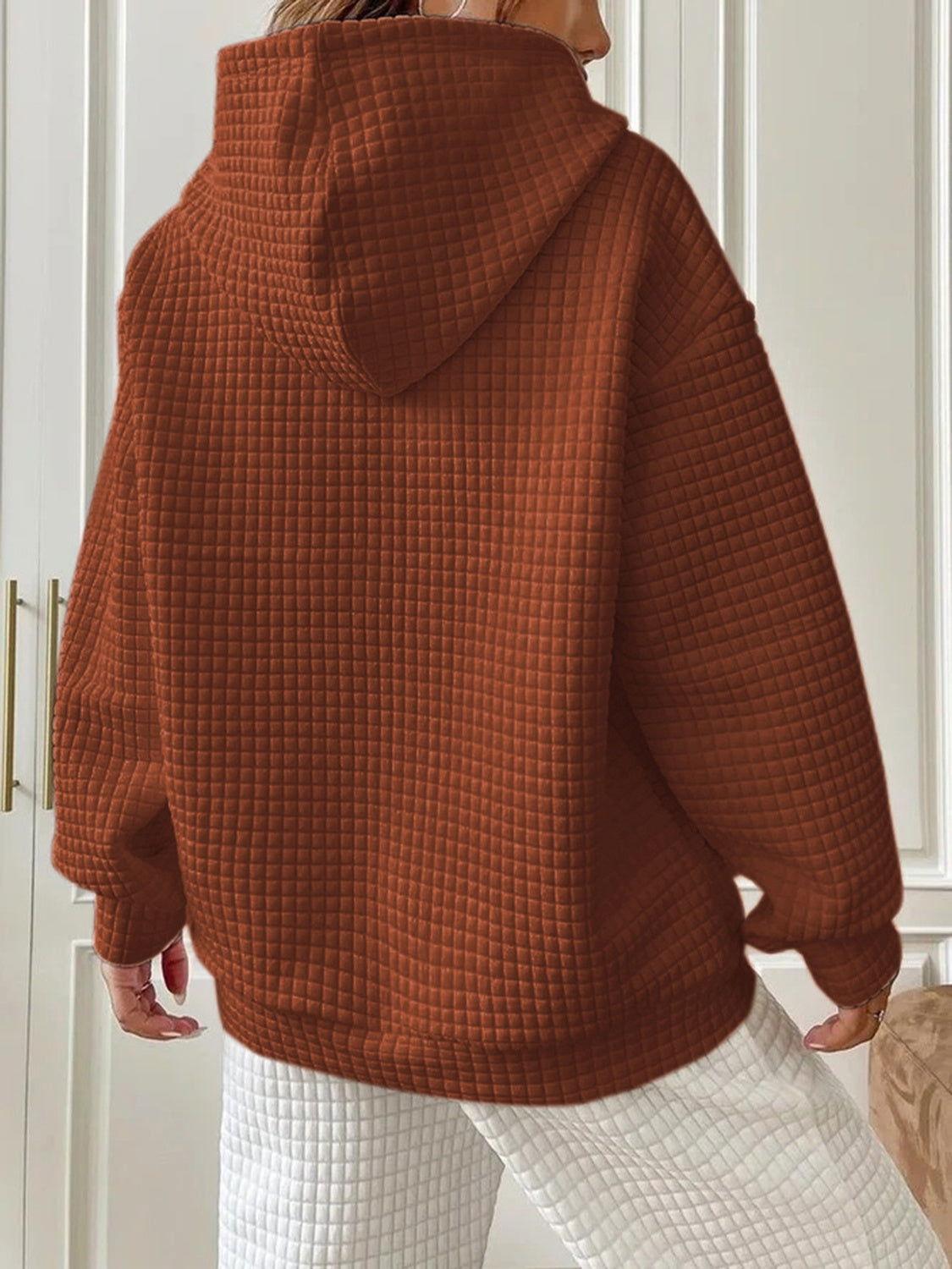 Textured Drawstring Drop Shoulder Hoodie - Clothes For Her Online Store