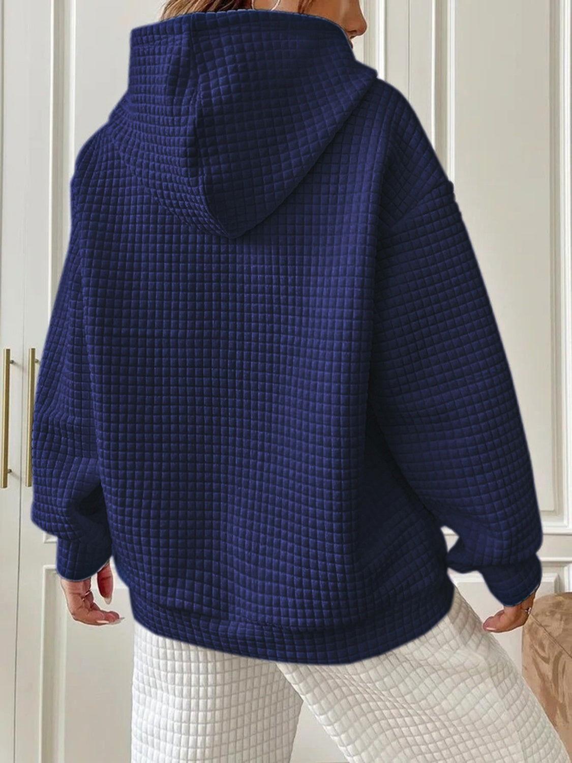 Textured Drawstring Drop Shoulder Hoodie - Clothes For Her Online Store