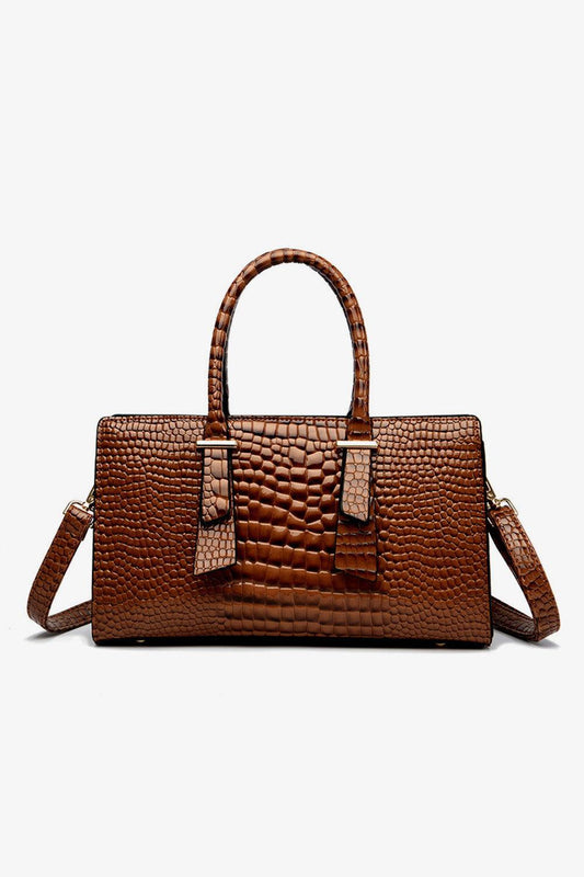 Textured PU Leather Handbag - Clothes For Her Online Store