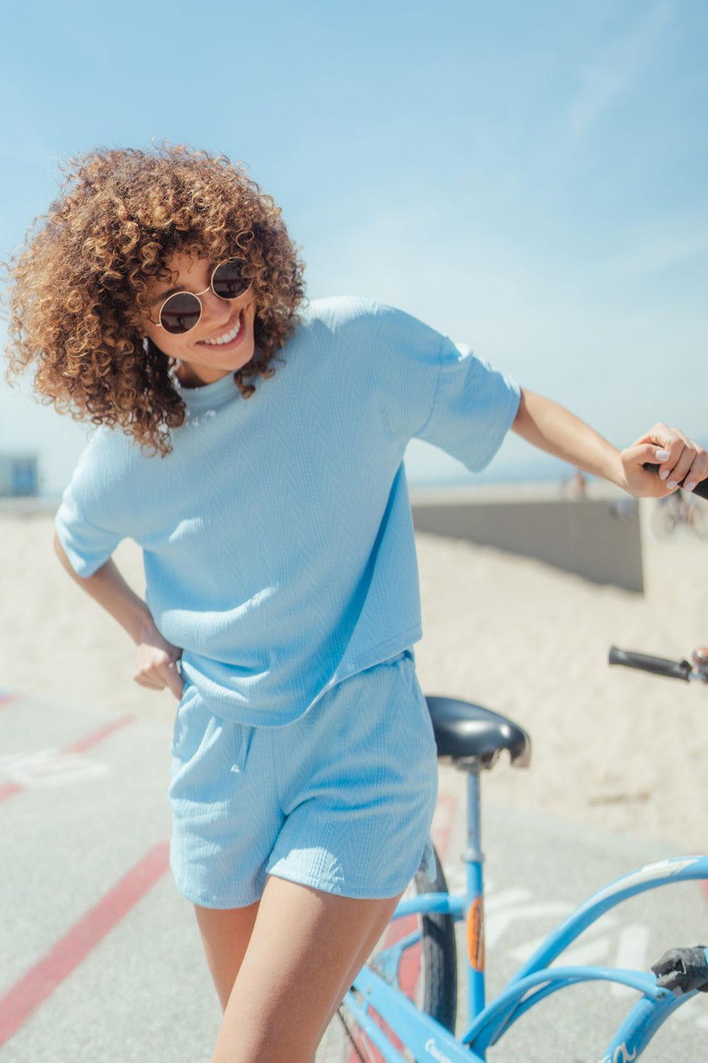 Textured Round Neck Top and Shorts Set - Clothes For Her Online Store
