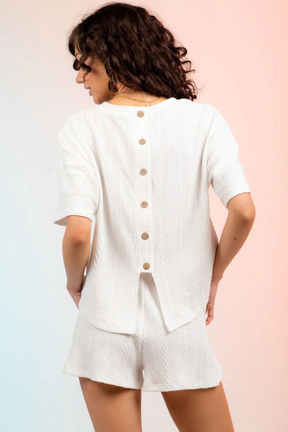 Textured Round Neck Top and Shorts Set - Clothes For Her Online Store
