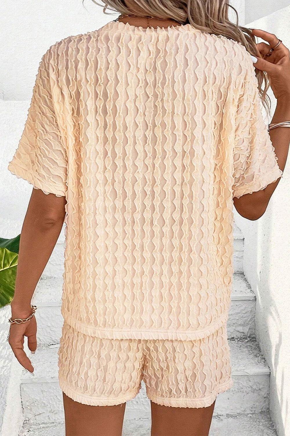 Textured Round Neck Top and Shorts Set - Clothes For Her Online Store